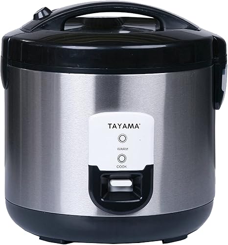 Tayama Arrocera automática de acero inoxidable de 20 tazas y vaporizador de alimentos, color negro