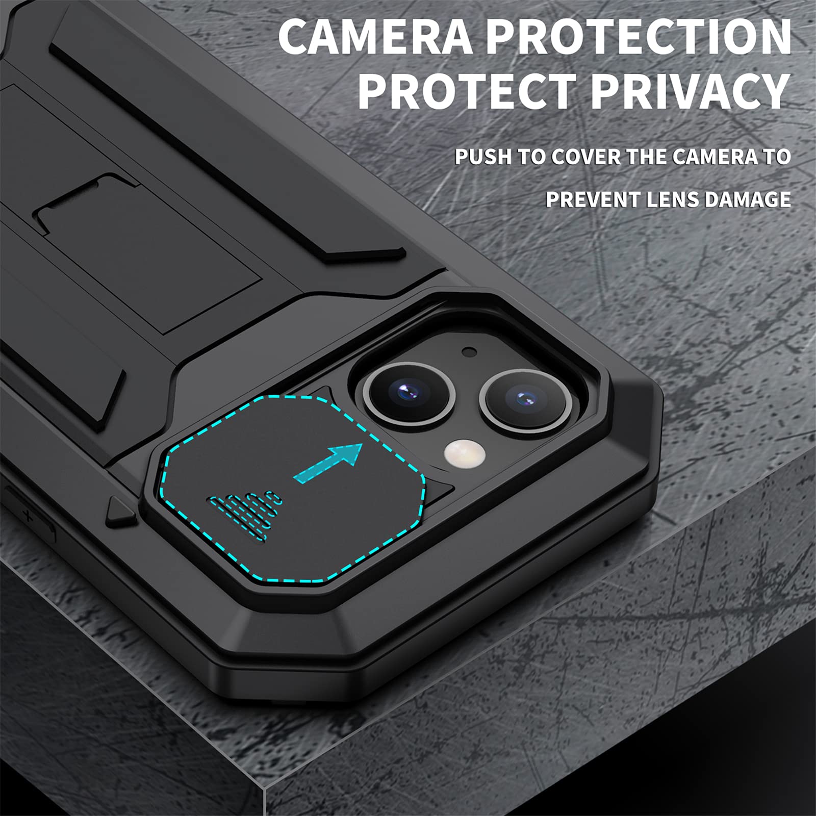 Funda para iPhone 13/13 Pro/13 mini/13 Pro Max/13 Mini, [Protección de la cámara] [Anti-Polvo & Anti-Arañazos] Heavy Duty Metal Bumper Antichoque Case con Soporte