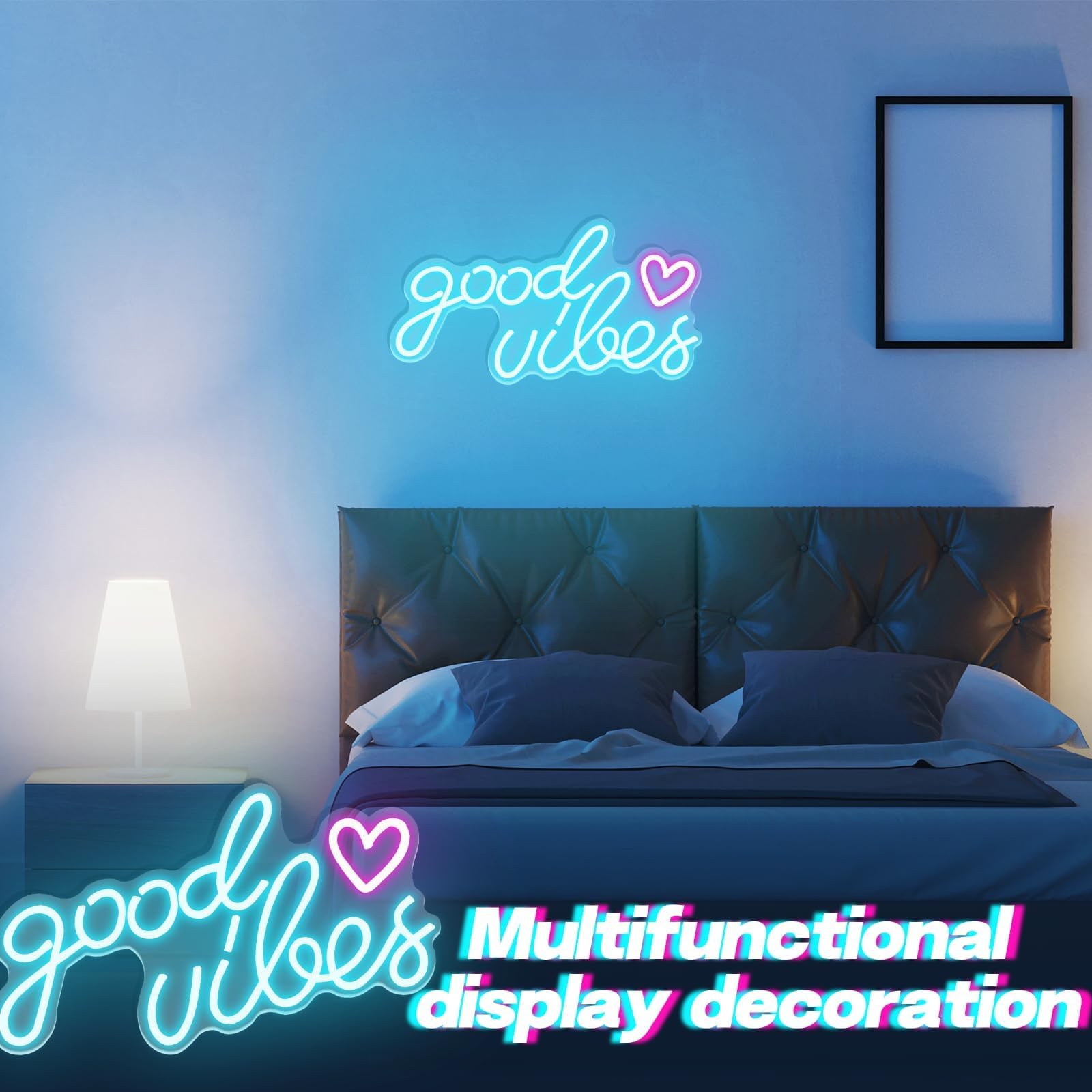 Good Vibes Neon Light Sign,Insegna Al Neon Led Personalizzata, Neon Signs for Wall Decor,alimentato Tramite USB,con Interruttore Regolabile,design A Doppia Catena,Bar,Matrimoni,Feste,Compleanni
