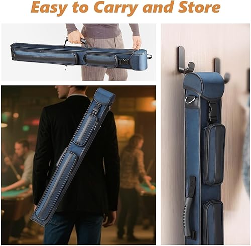 Miniatura 6 de Estuche rígido de nailon para taco de billar de 2 x 3, funda rígida de 5 agujeros para billar con 2 bolsillos, capacidad para 2 traseros y 3 ejes
