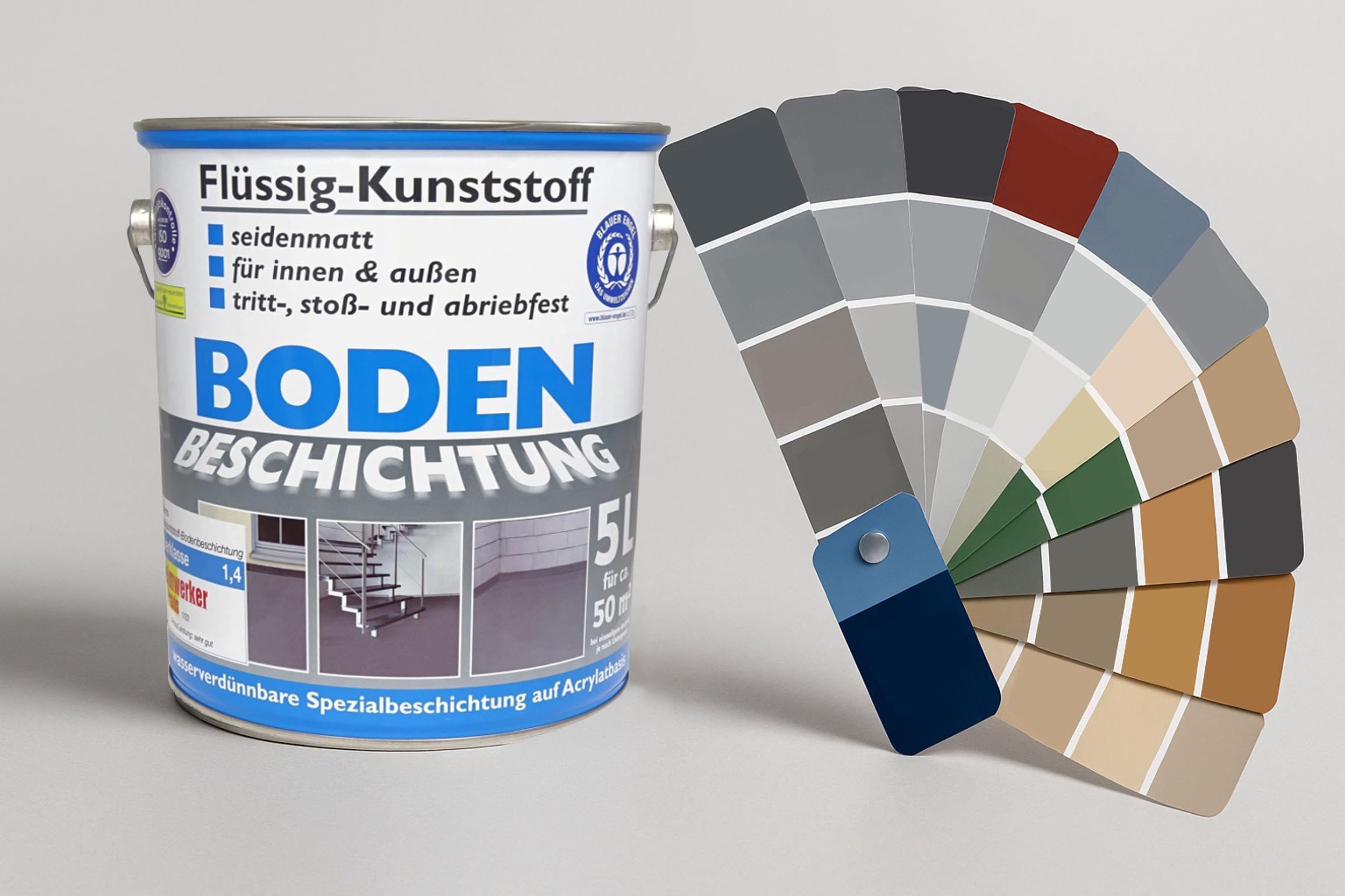 Dynamic24 10 Liter Flüssig Kunststoff 2x 5L Acryl Bodenbeschichtung 100m² Betonfarbe Beton Beschichtung (Kieselgrau)
