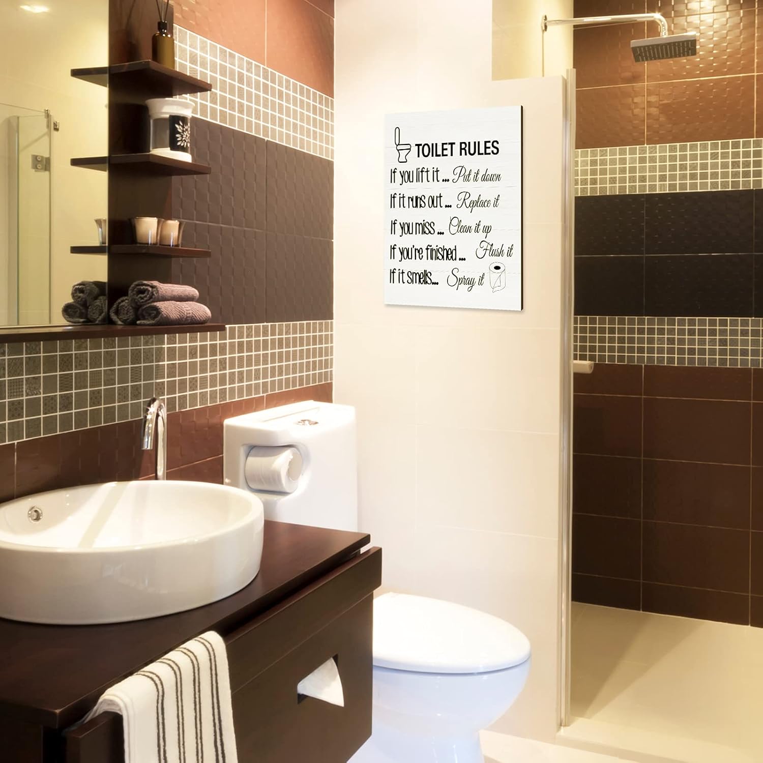 Jetec Toilet Rules Wall Art Decor Wood Toilet Rules Sign Funny Bathroom Sign Rustic Farmhouse Toilet Wall Art Accessories for Bathroom Laundry Room Home Decor, 12 x 9''(White) - Image 5