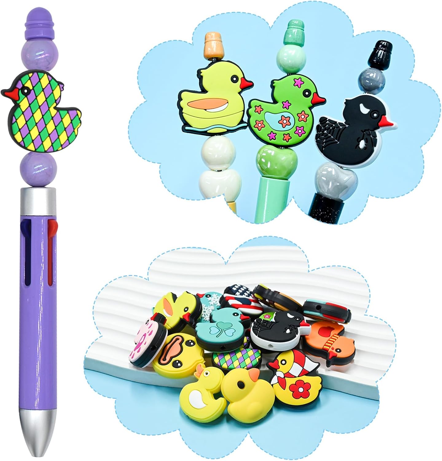 Silicone Focal Bead for Pens Funny, 15Pcs Cute Duck Focal Beads for Key Chain Lanyard Making Keychain Making Bulk Pen Charms Bracele Jewelry Making Non-Repeat Pattern Cute Duck Charms DIY Your Gifts - Image 5