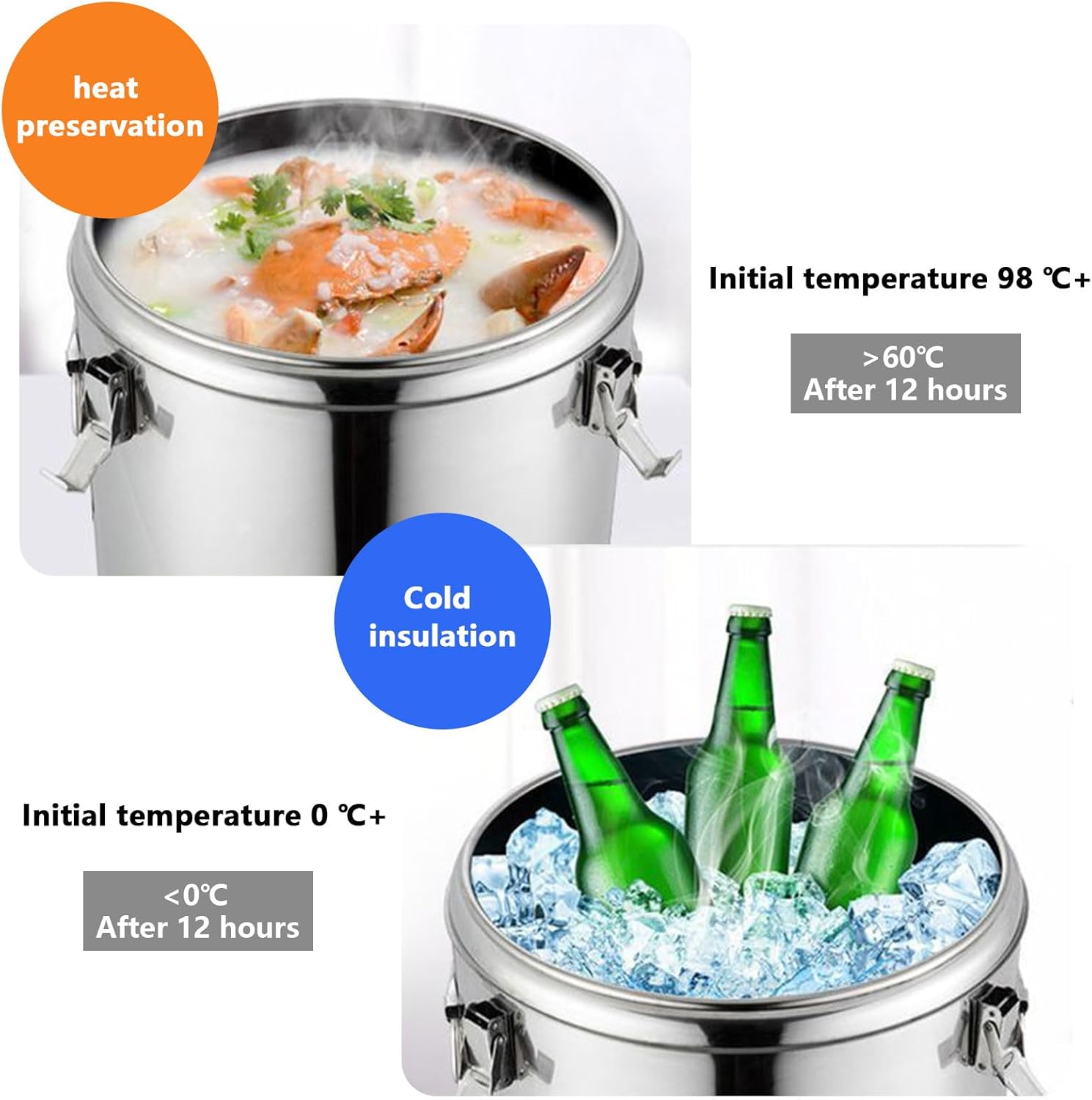 AIZYR Insulated Beverage Server/Hot & Cold Drinks Stainless Steel Barrel with Spigot, Insulated Soup Bucket Commercial Restaurant Canteen Home Party,14L