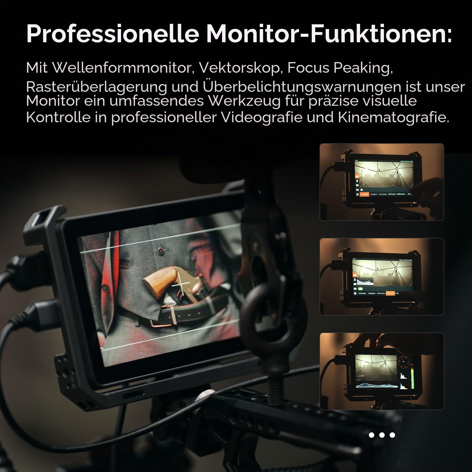 VILTROX DC-X2 Kamera Monitor 6 Zoll Touchscreen mit Rigg-Käfig, 4K HDMI EIN-/Ausgang, 3D-LUT, Wellenform, Sonnenblende, Externer Video Monitor für DSLR & Kamera