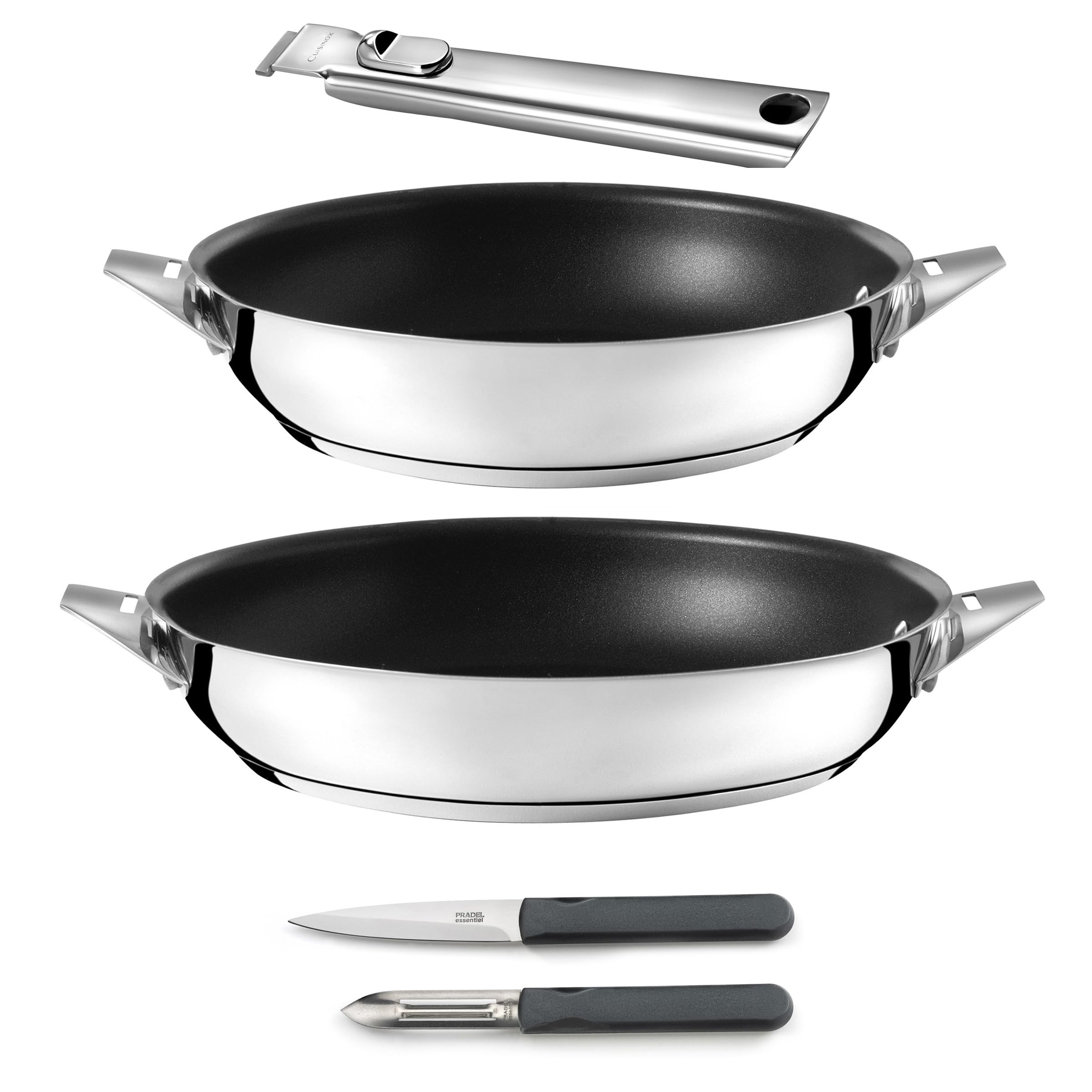 Cuisinox - Eclipse - Zestaw do pieczenia i sztućców - Patelnie 24/28 cm, obieraczka i nóż biurowy - Zdejmowany uchwyt ze stali nierdzewnej - Powłoka ceramiczna - Nadaje się do wszystkich kuchenek, w