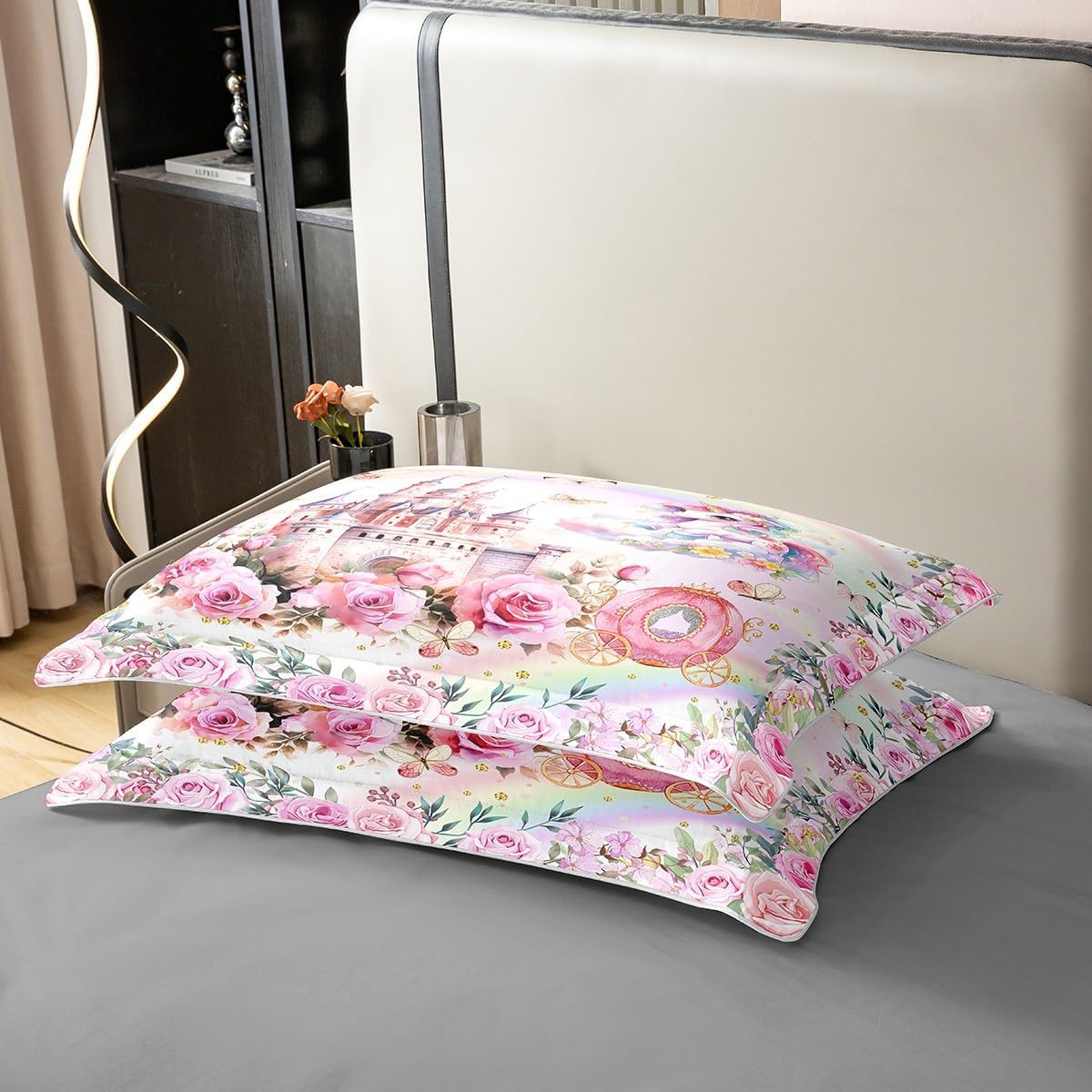 Manfei Kids Unicorn Bedding Sets for Girls,Cute Pink Blanket Duvet Cover,Girls Bedroom Decor,Kawaii Caslte 100% Cotton Comforter Cover,Rainbow Flowers Duvet Cover,Gifts for Girl,Queen,No Comforter