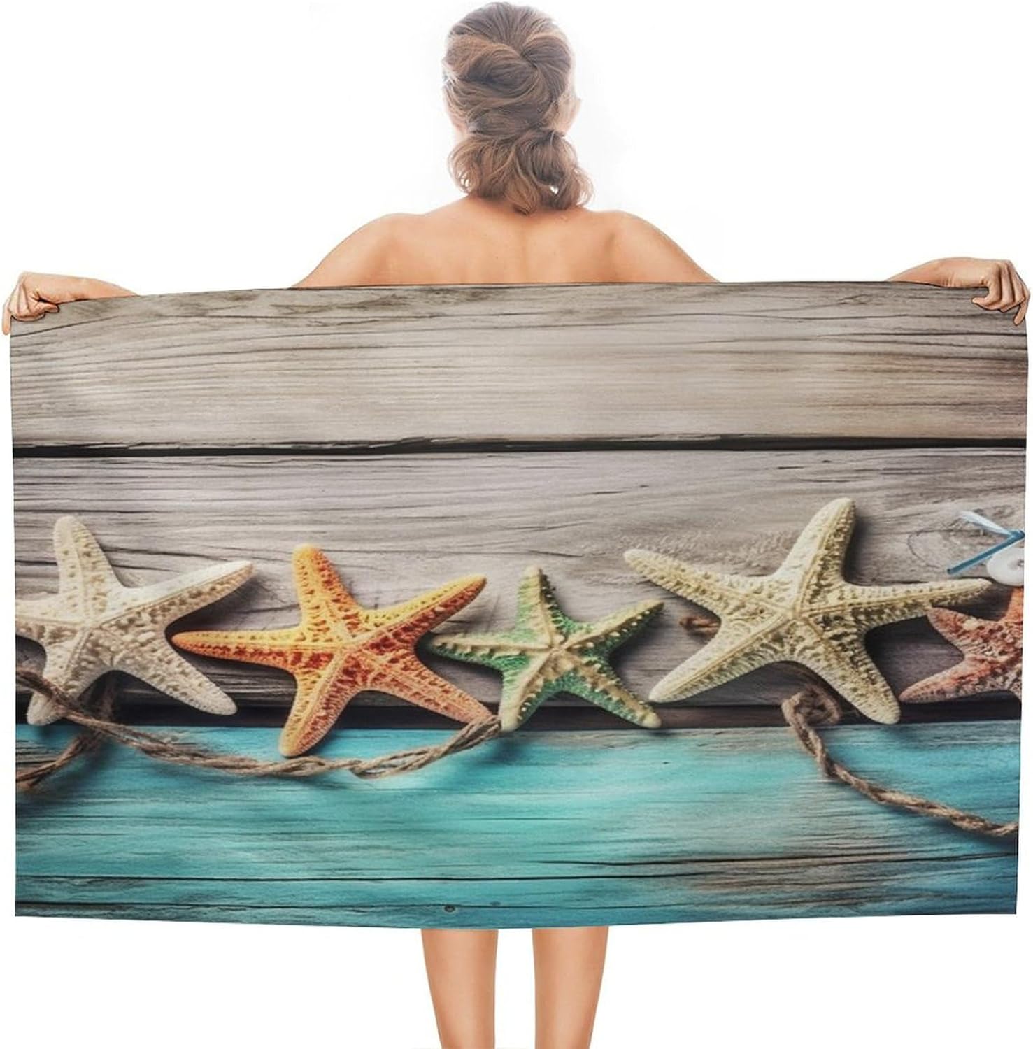Swimming Towel, Starfish Rustic Wood Printed Fashion Towel,Portable Towel,Durable Towel