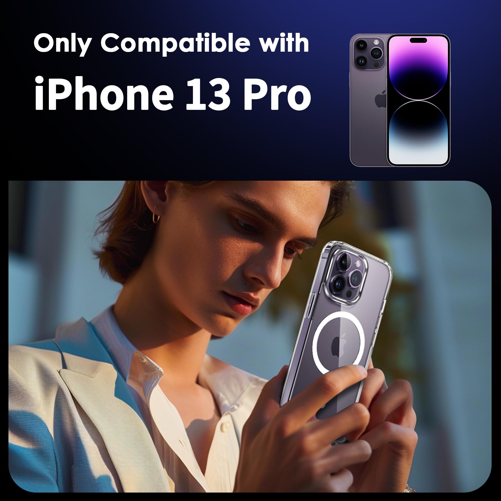 COPIKE Cover Magnetica per iPhone 14 Pro con 2 Vetro Temperato e 2 Lente Fotocamera Protezione, Custodia MagSafe Sottile Antiurto [Senza Ingiallimento] Retro Antigraffio, Trasparente