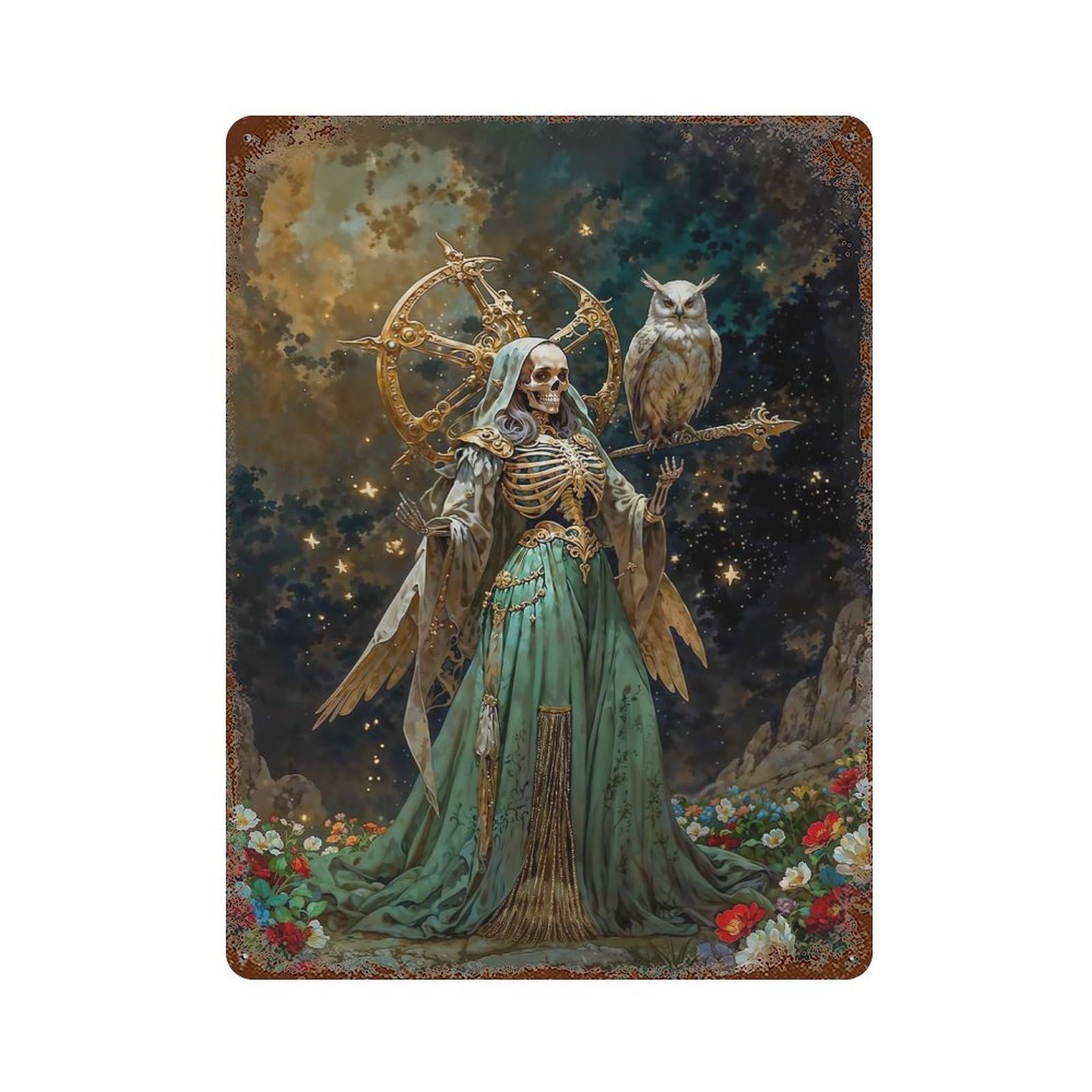 Diosa De Lo Inevitable Santisima Muerte Weathered Tin Sign 15.7"x11.8", Novelty Wall Decor for Garage, Pub Or Kitchen
