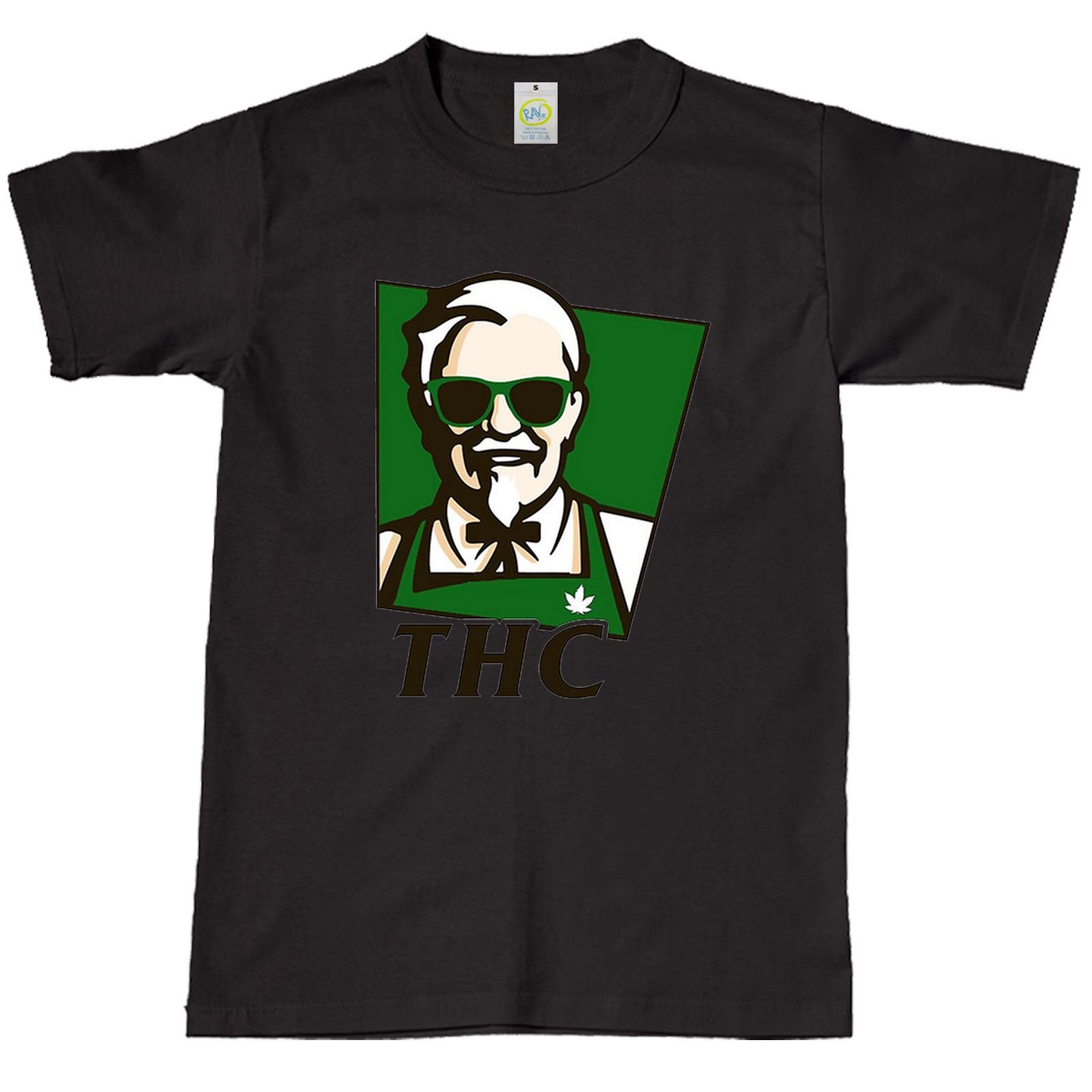 Rav3 Unisex Black Thc Kfc T-Shirt Marijuana Drugs Cannabis Gangster Dope Stoner Weed Top