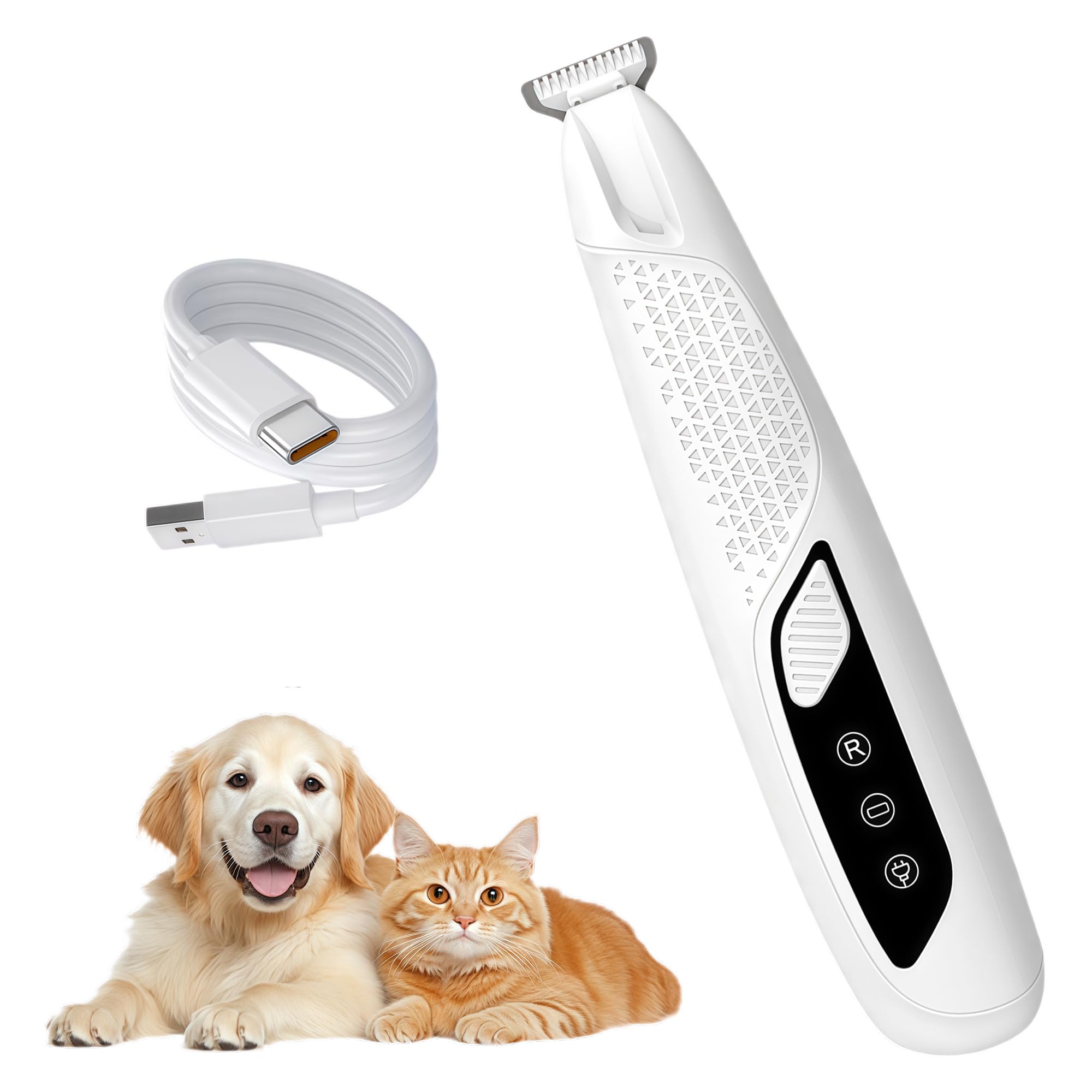 Dog Paw Trimmer and Cat Clippers, 18mm Precision Blade Pet Hair Trimmer with 120° LED Light, Low Noise Cat Shaver for Paws and Face, IPX4 Waterproof Rechargeable Grooming Kit