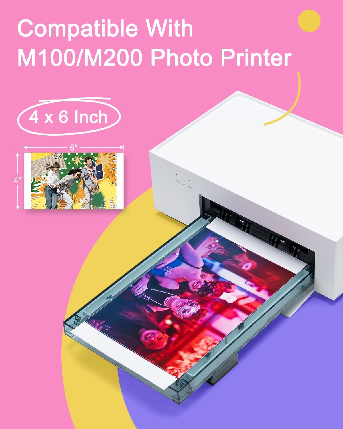 Compatible with Liene Photo Paper M100/M200/M110/M210 4x6" Photo Printer Ink Cartridges 80 Sheets Paper & 2 Refill, for Amber Series DHP512/DHP513/DHP514/DHP515, Dye Sublimation, No Fade