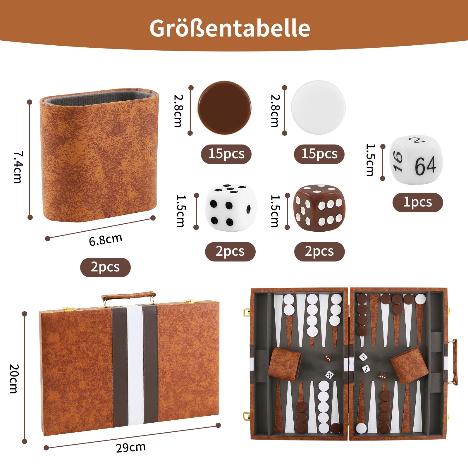 Backgammon Set,11 pulgadas Backgammon Viaje, Maleta Backgammon