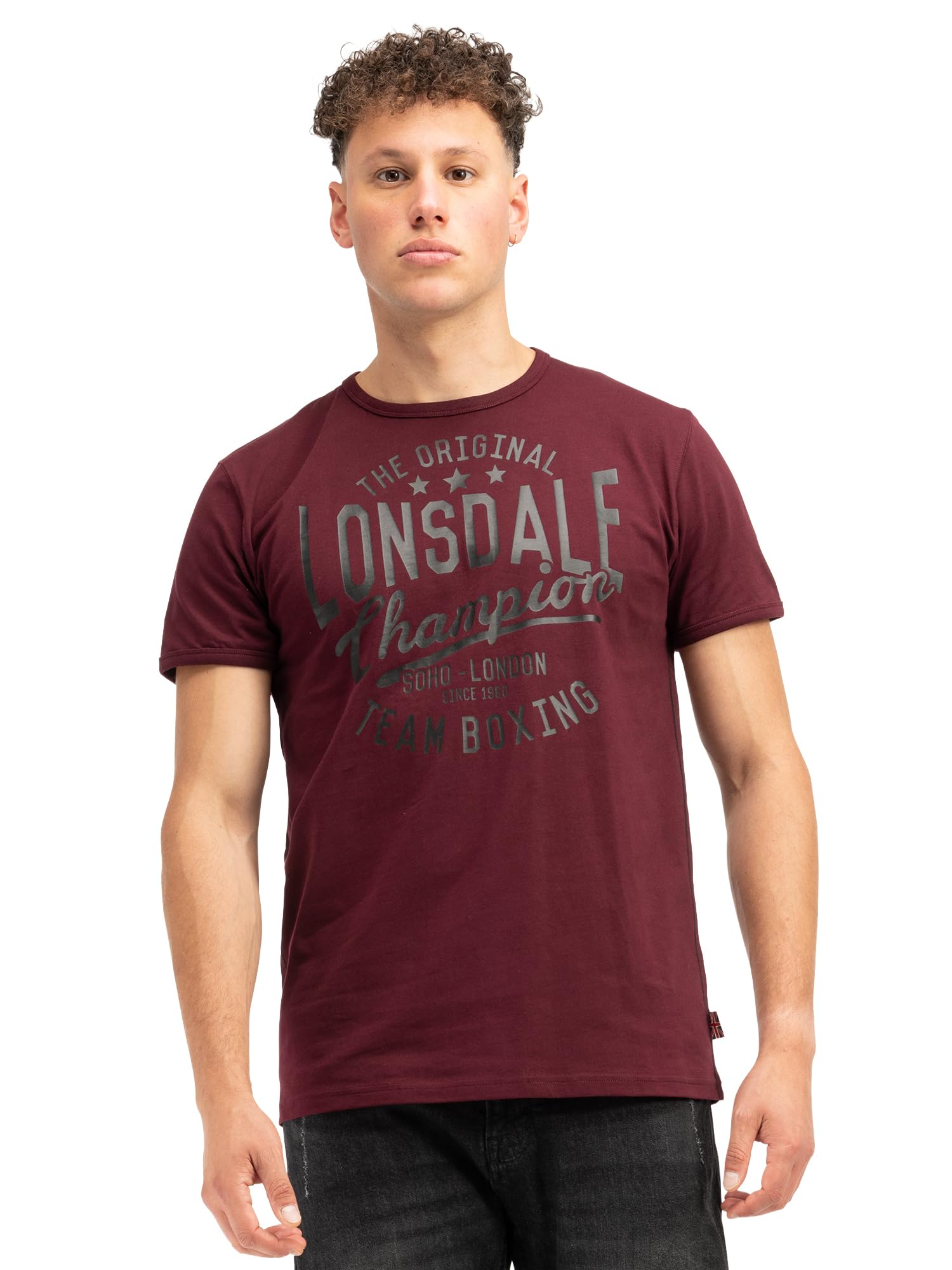 Lonsdale Men's T-Shirt Regular Fit HAREHILLS, Oxblood/Black, XXL