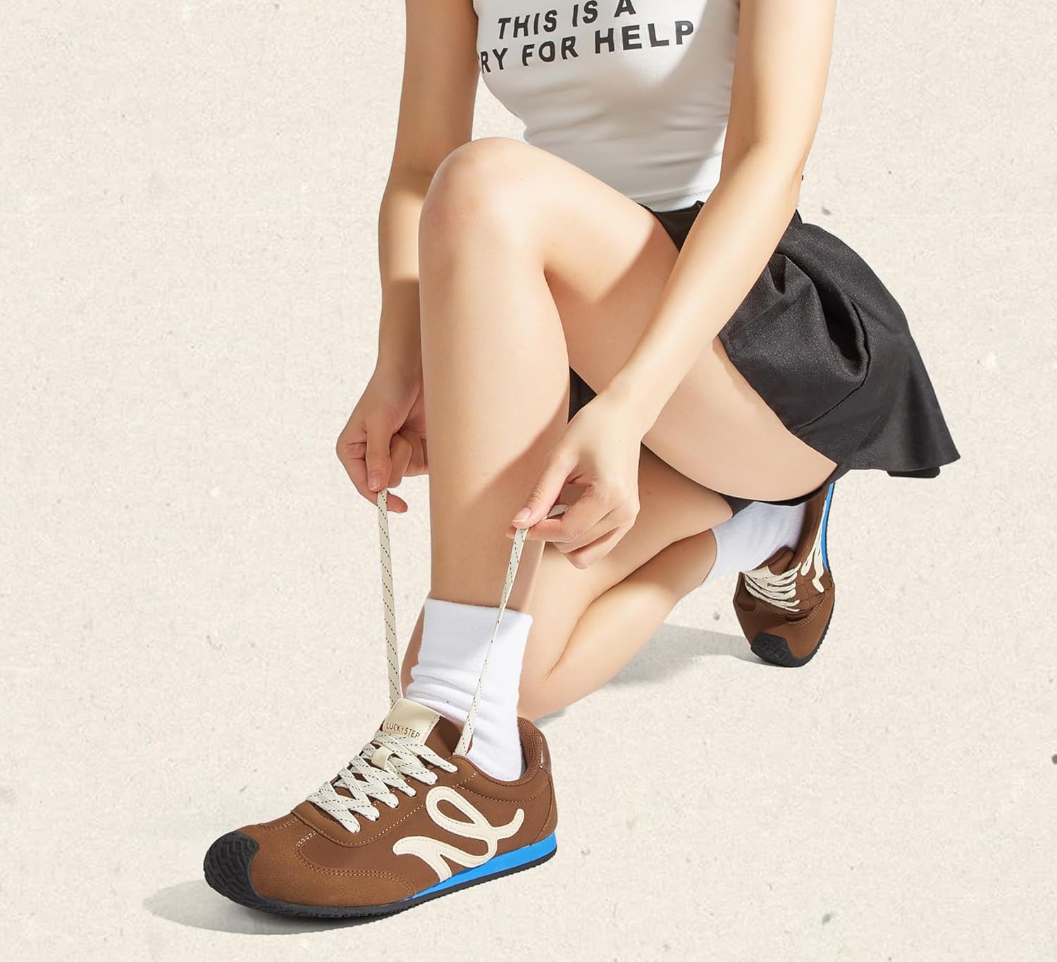 LUCKY STEP Women's Retro Tennis Fashion Sneakers Classic Casual Thin Sole Cute Comfortable Genuine Leather Trainer Ligheweight Trendy Walking Shoes - Image 2