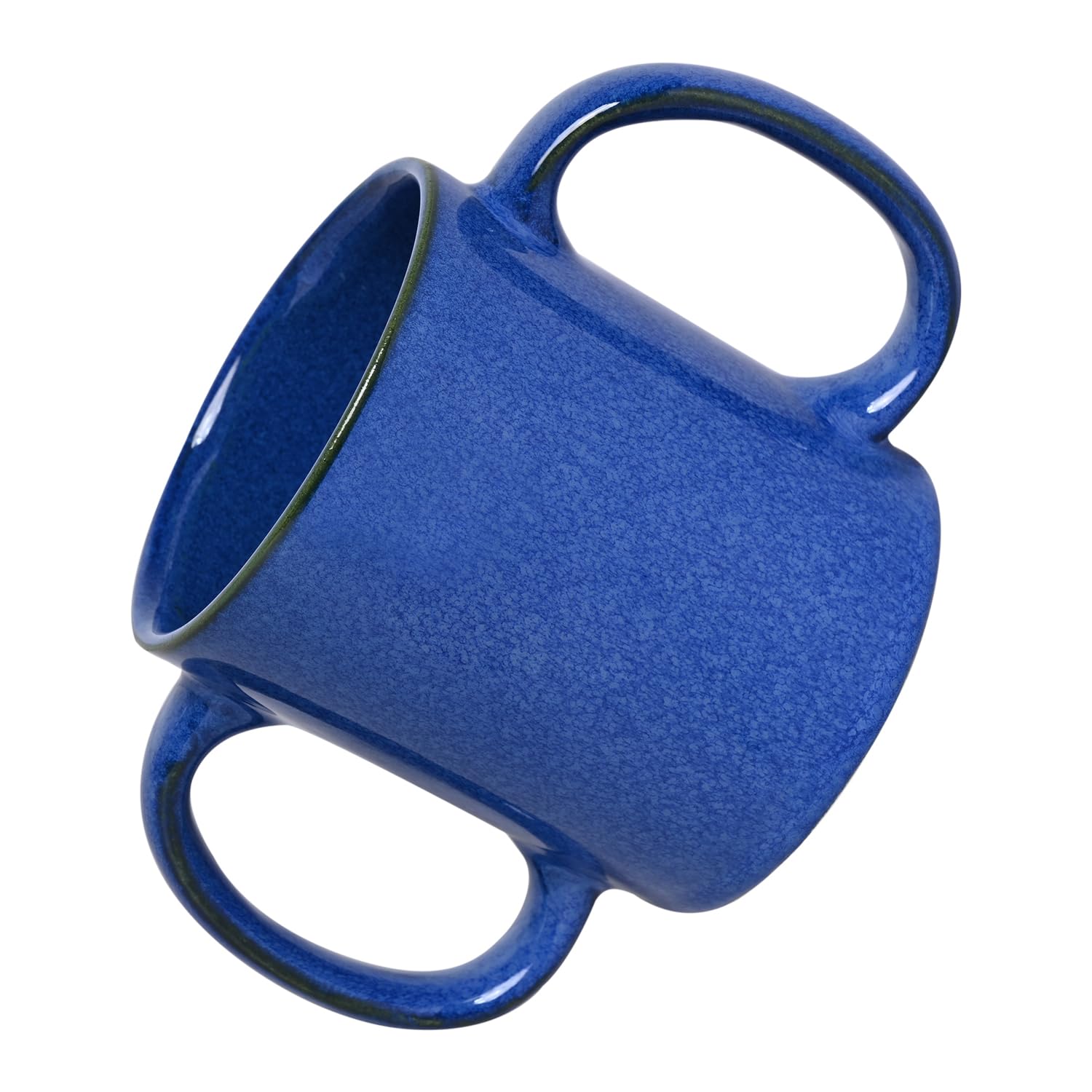 ANCIENTIMPEX Taza de doble asa (taza de doble agarre) para ayudar a los temblores, apta para microondas, capacidad de 350 ml (azul elegante)