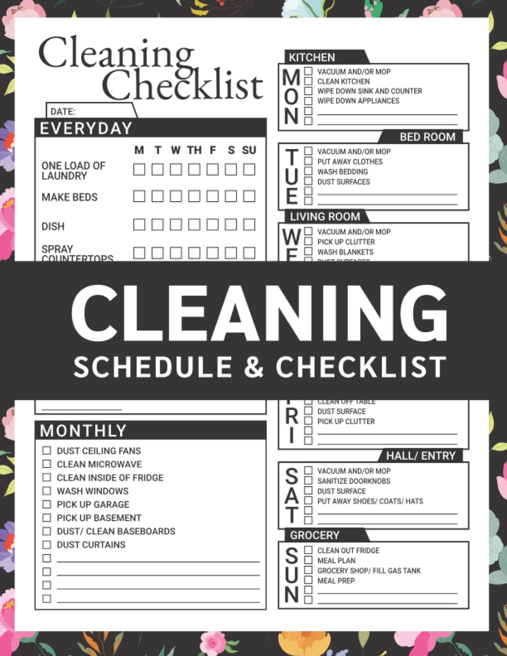Cleaning Schedule & Checklist: For Business or Home Use - Cleaning To-Do List with Daily, Weekly, and Monthly Tasks Covering All Areas of the Home