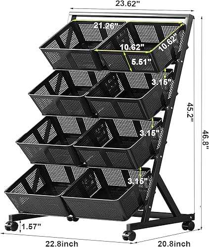 Miniatura 2 de beey Cesta de almacenamiento de metal, soporte de 4 niveles, cesta de frutas y verduras con ruedas, organizador de almacenamiento de pie móvil,