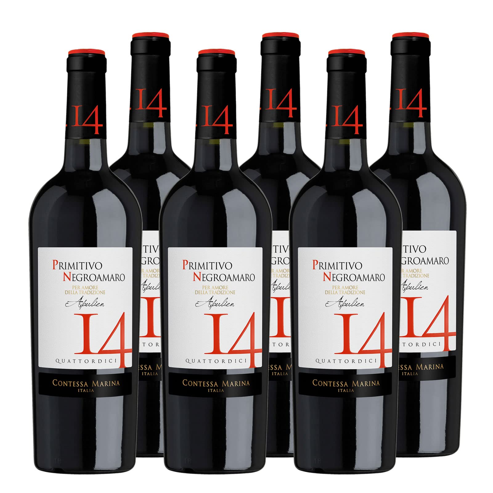 Primitivo Negroamaro Puglia IGT 14 Contessa Marina Rotwein Apulien halbtrocken (6 x 0.75l)