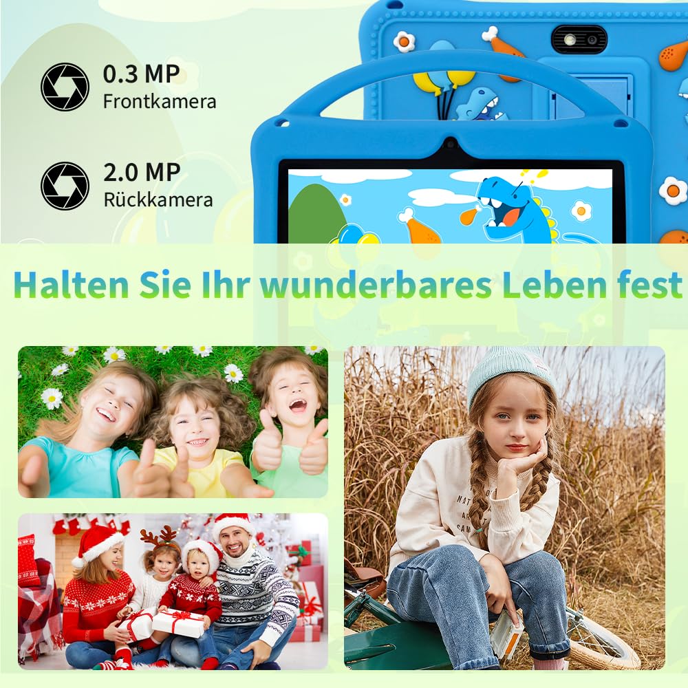Veidoo 7-Zoll-Android-Tablets für Kinder, 2 GB RAM, 32 GB ROM, aiwawa Apps Elternsteuerung, Lernspiele, WLAN, Dual-Kamera, Silikonhülle (blau)