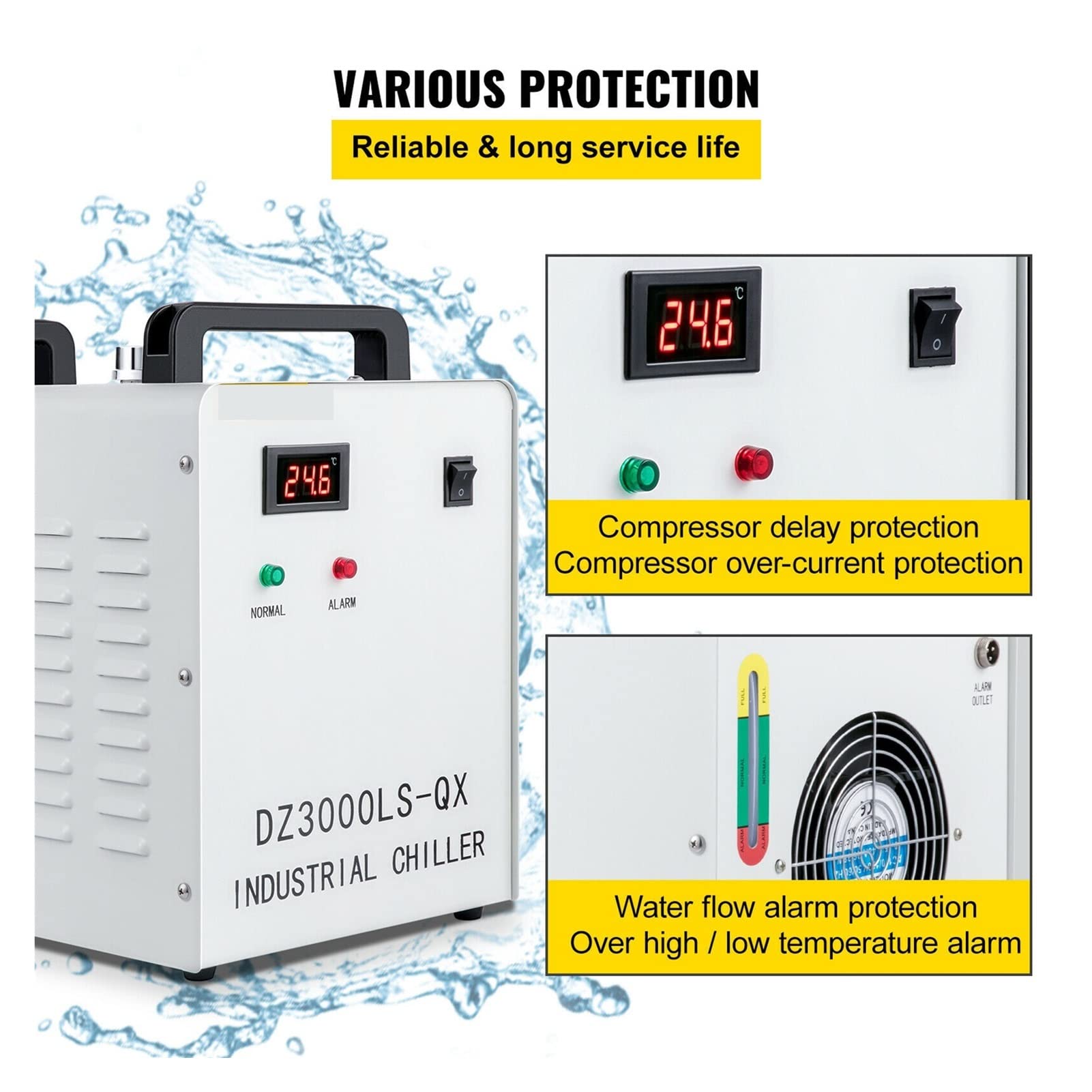 CW3000AG Macchina for refrigeratore d'acqua con canottiere da 9 litri e ventola di raffreddamento for il dell'acqua industriale for 6 0W80W CO2 Tubo vetro