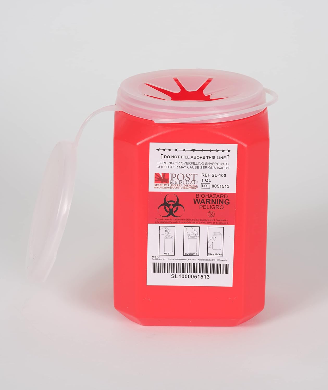 Post Medical 1.0 Quart Sharps Container, PunctureResistant Sharps Disposal Container, Needle