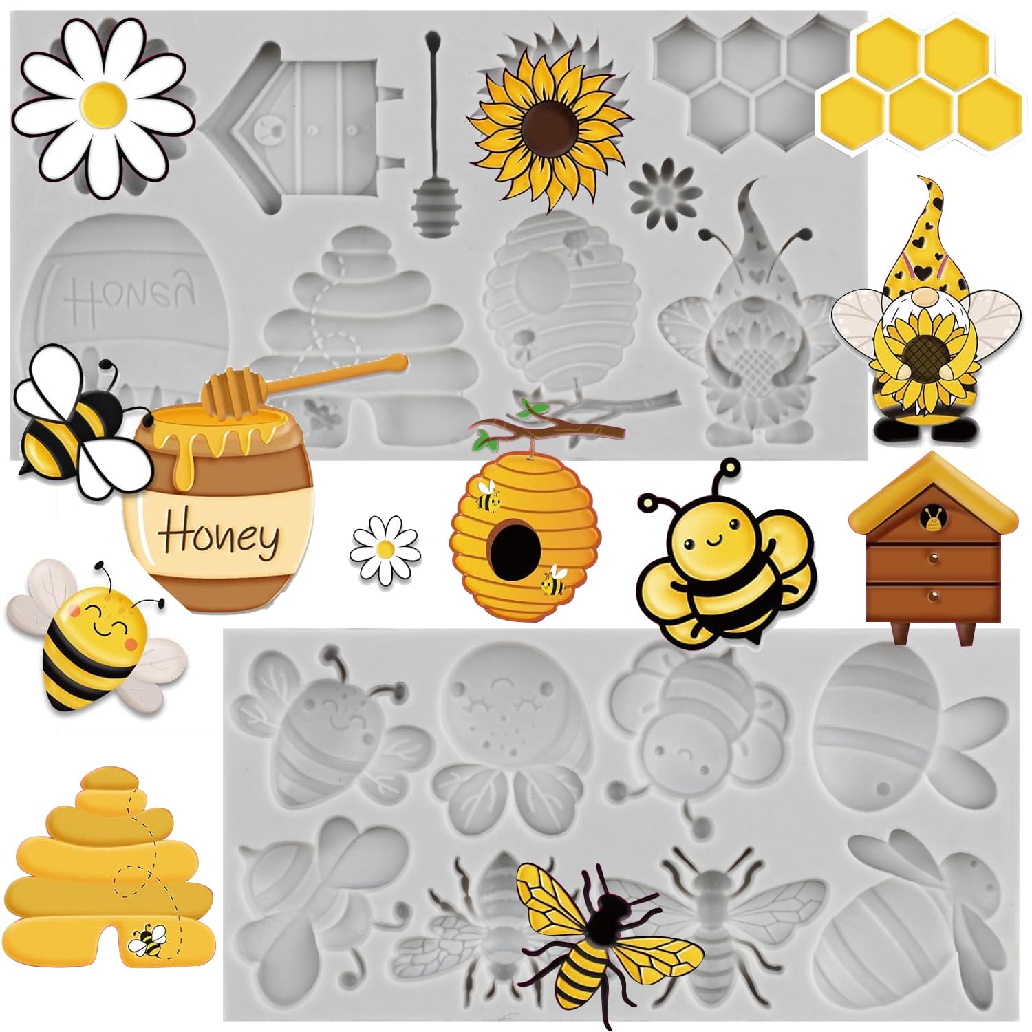 Moule silicone 3D tournesols et nid d'abeille haute précision