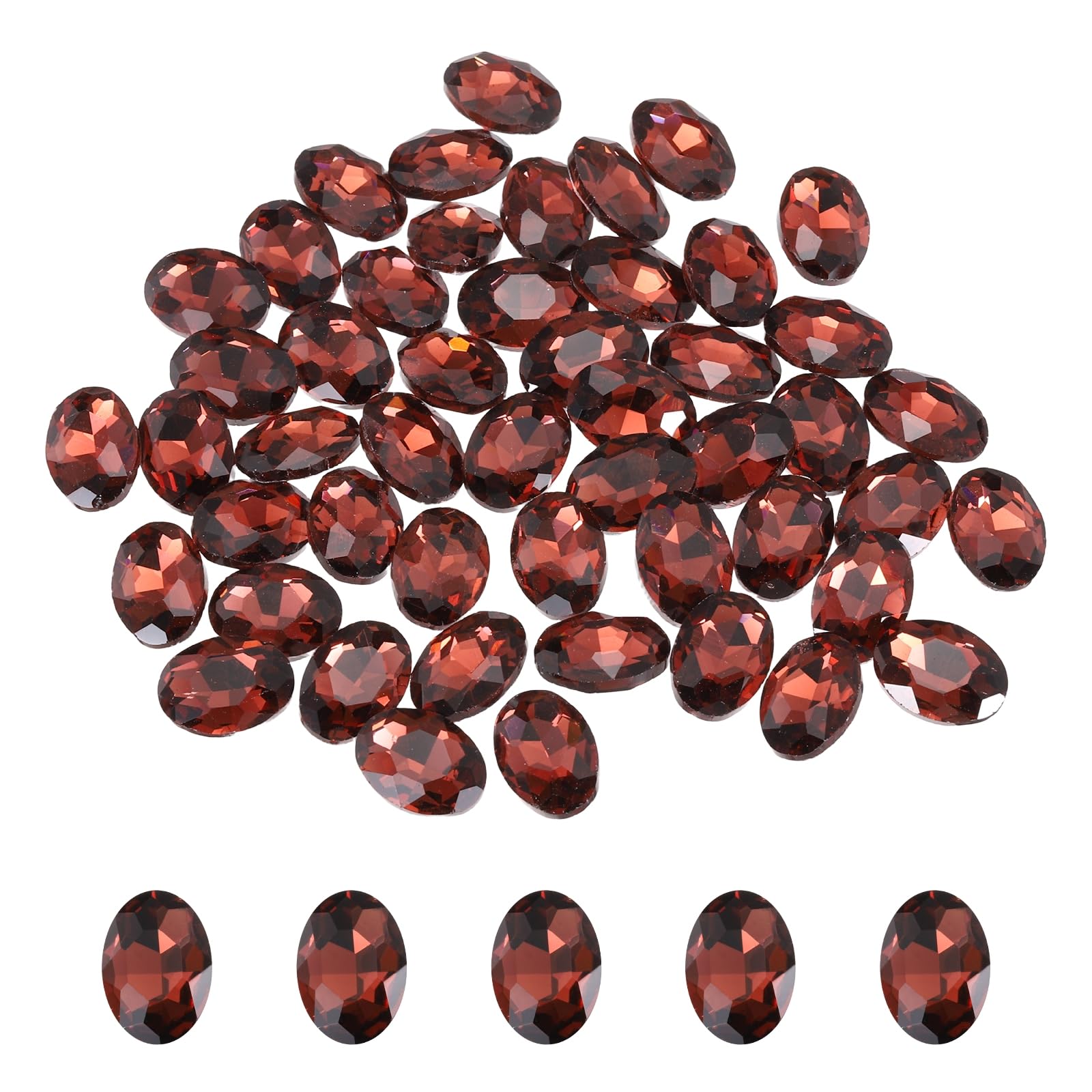 sourcing map 50Pcs Oval Pointed Back Rhinestone, 10 x 14 mm Oval Faceted Glass Rhinestone Gems Pointed Back Faceted Glass Beads for Jewelry Making DIY Crafts Shoes Crystal, Wine Red