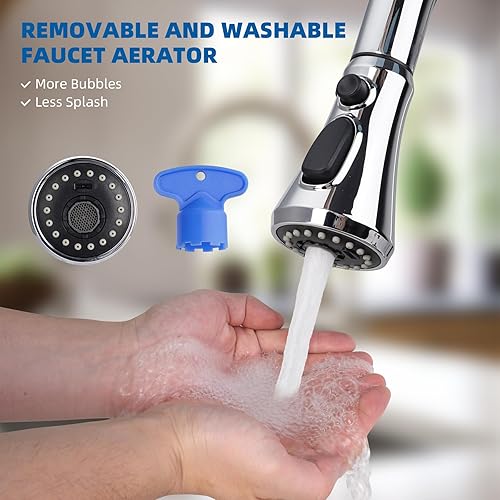 Vista 20 de Hibbent Reemplazo de cabezal de grifo de cocina extraíble, 3 funciones NSF/ANSI/CAN 61 y boquilla rociadora de fregadero certificada CUPC, 15 Bronce