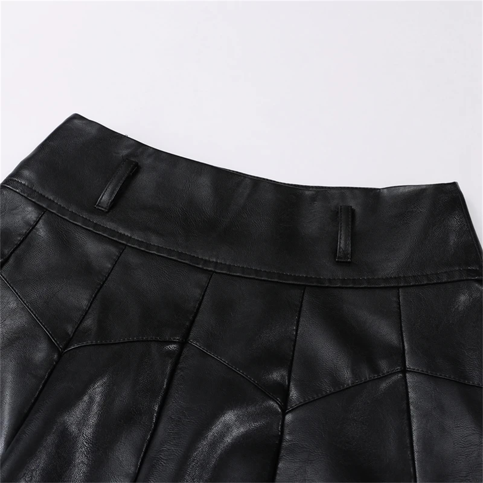 Falda de piel sintética para mujer, para otoño e invierno, cintura alta, elegante, corta, plisada, falda para botas