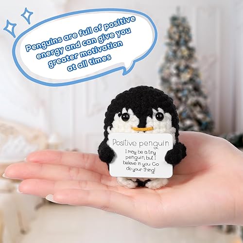 Miniatura 5 de BOXOB Mini pingüino positivo divertido, lindo juguete de pingüino de punto de patata de 2.6 pulgadas con tarjeta positiva, apoyo emocional, muñeca