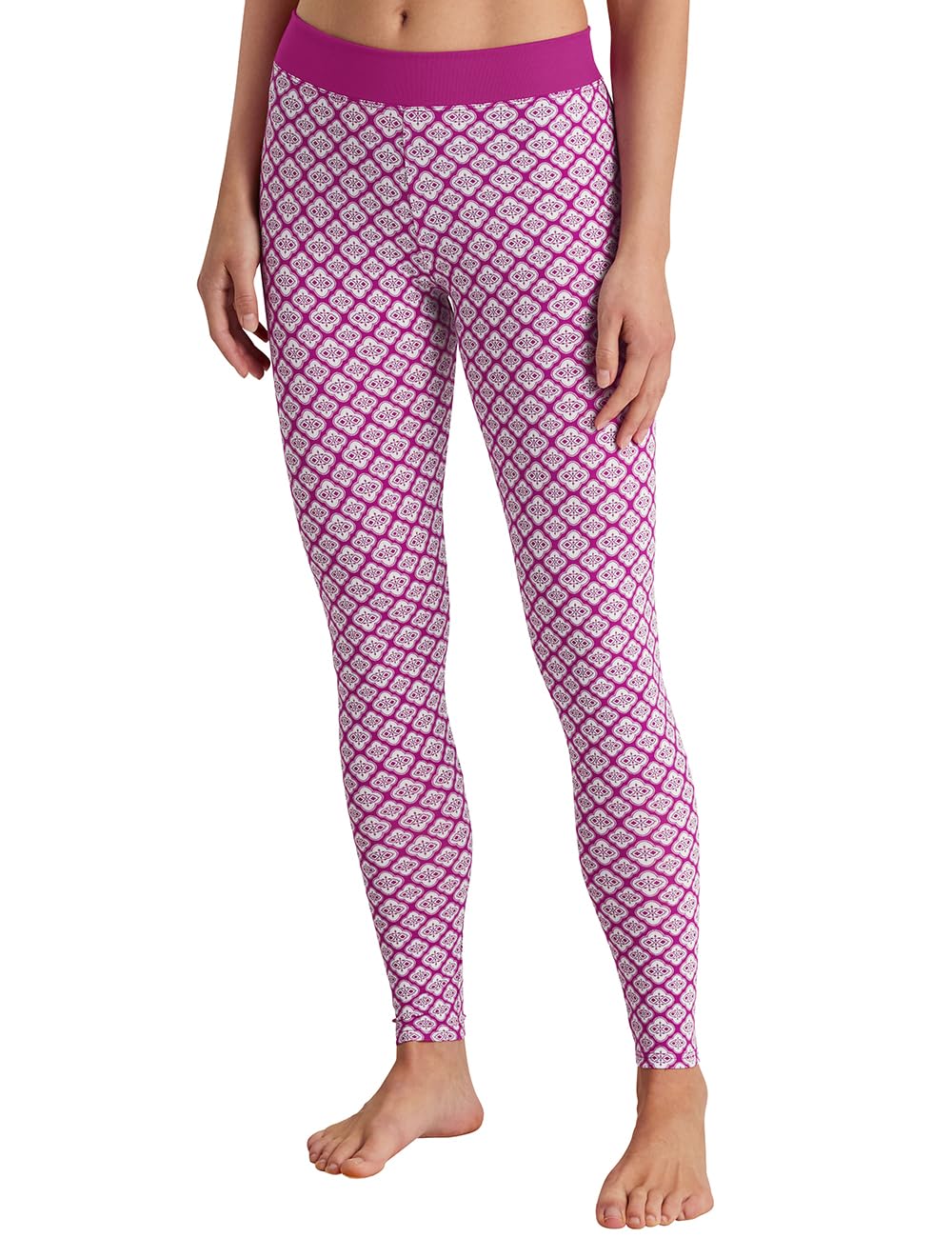 Calida Women's Orchid Flower Elastic Trend Leggings With Wide Soft Waistband, High Waist Yoga Leggings, Naturally Breathable And Soft Single Jersey Quality, 10-12