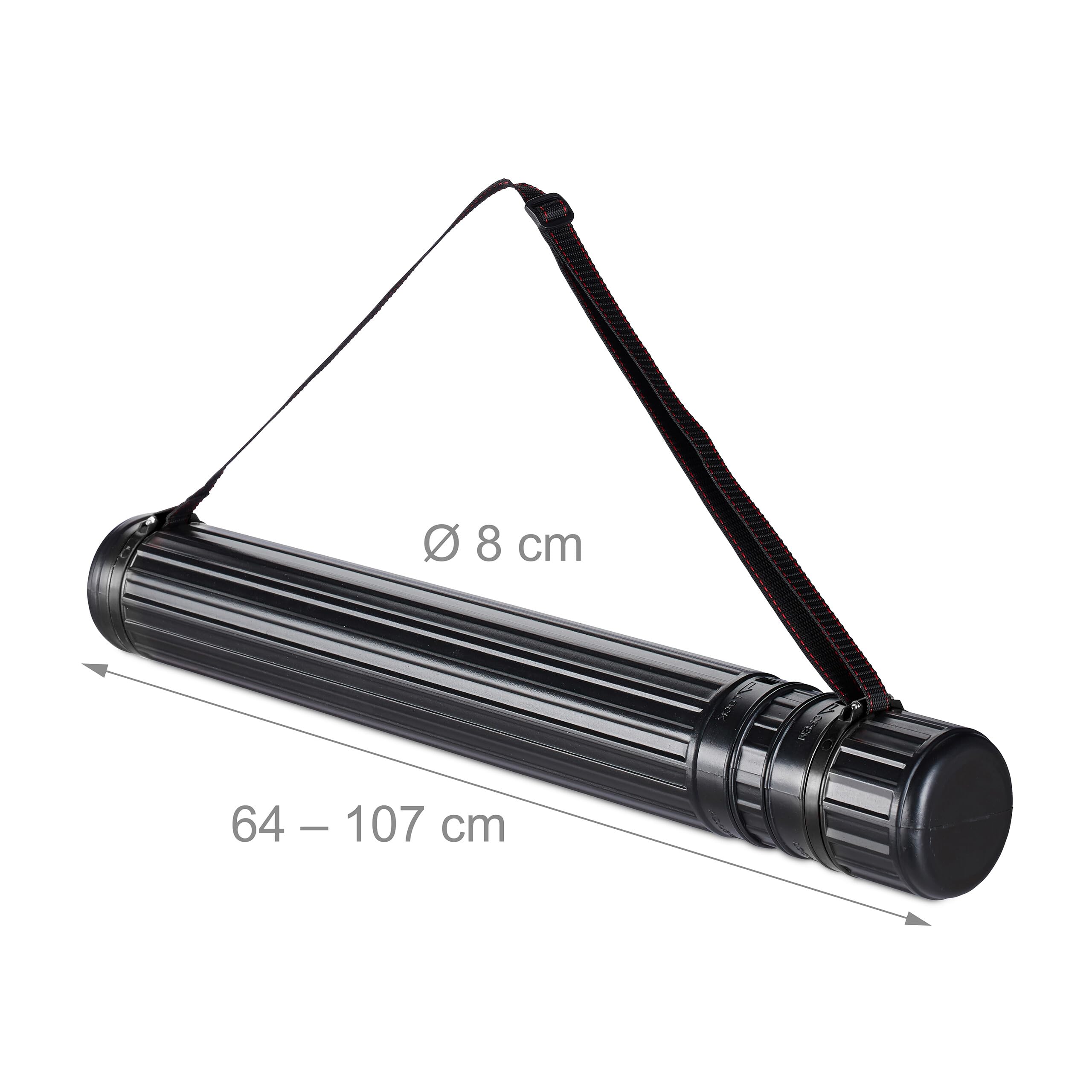 Relaxdays Tube de Transport pour Poster et Dessin, Extensible 64-107 cm, Format 0A, Noir