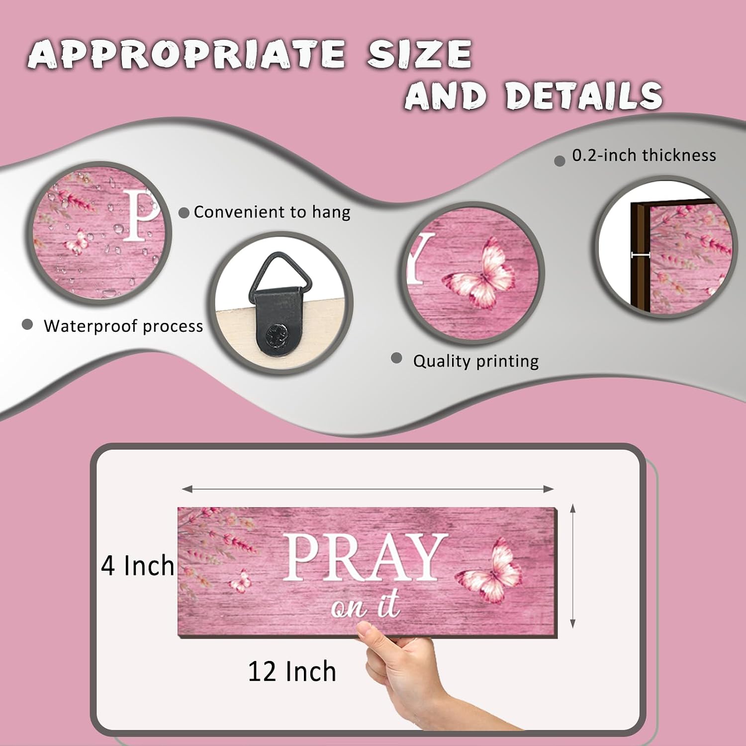 Pink Inspirational Office Decor Pray Over It Bible Verse Wall Art Christian Gifts for Women Office Desk Accessories Sign Bedroom Bathroom Room Decoration for Women, Pink 12x 4 Inches image 4