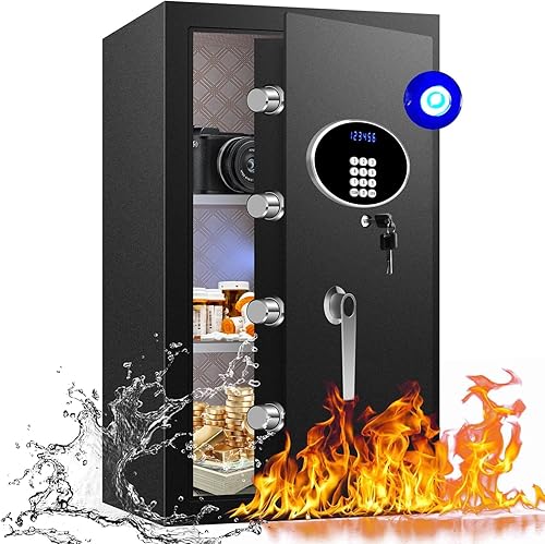 Caja fuerte resistente para el hogar de 5.8 pies cúbicos con teclado digital seguro, bloqueo de llave, pantalla LCD, estante extraíble y luz de
