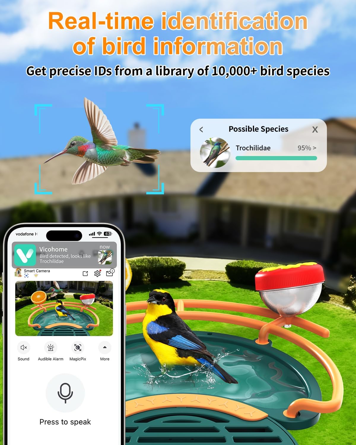 Bird Feeder Camera with 2K HD Camera, 11000+ AI Birds Recognition Birdfeeder with Bath, Solar Powered Birds Watching, App Control, Color Night Vision, Gift Box Package, Easy Install & Family Sharing