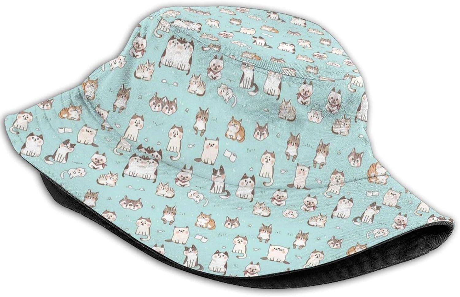 Funny Cute Cats Bucket Hats for Women Men Cartoon Pattern Fisherman Hat Packable Sun Hats - Image 2