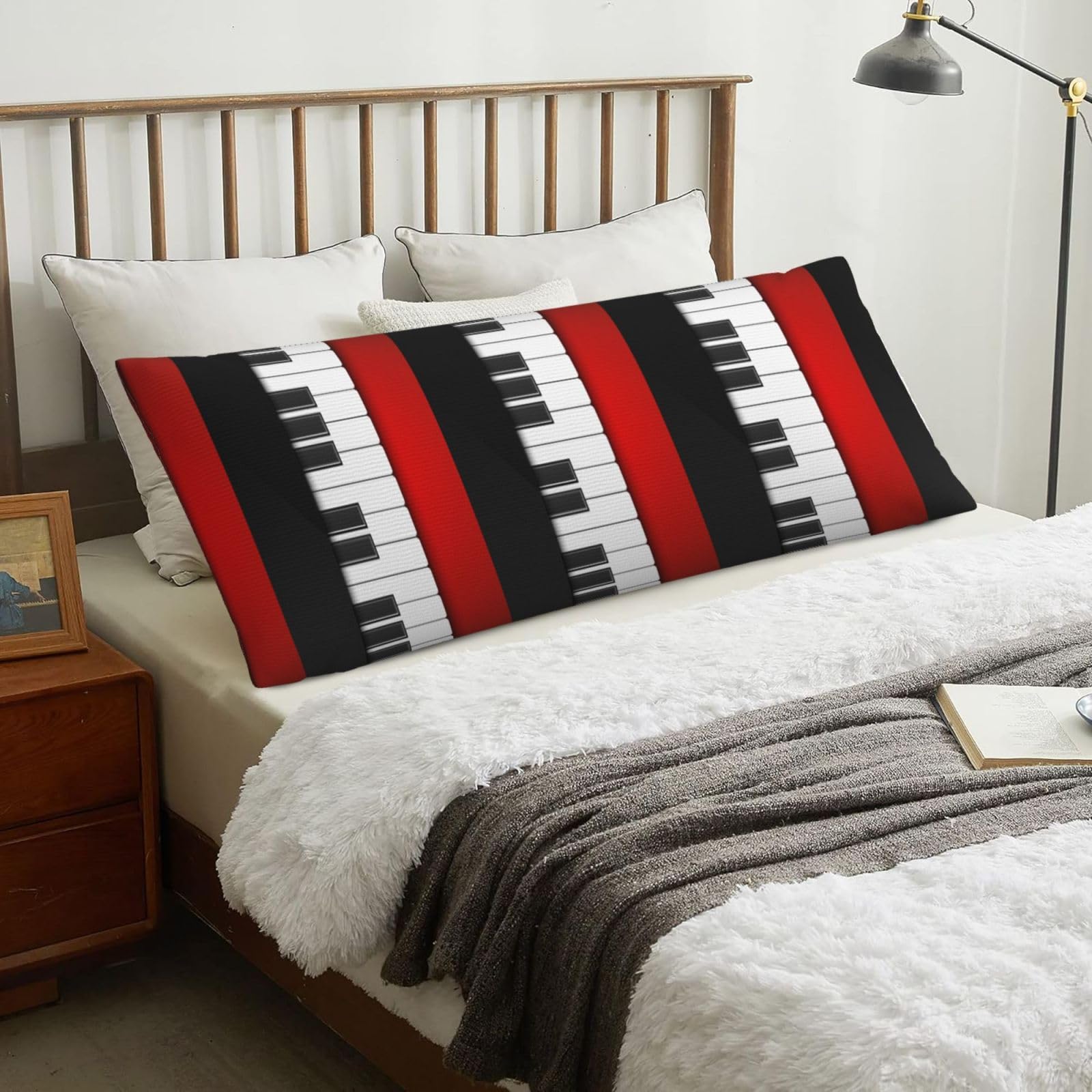 Hand Drawn Piano, Body Pillow Cover with Zipper,Long Body Pillowcase 20 x 60 in