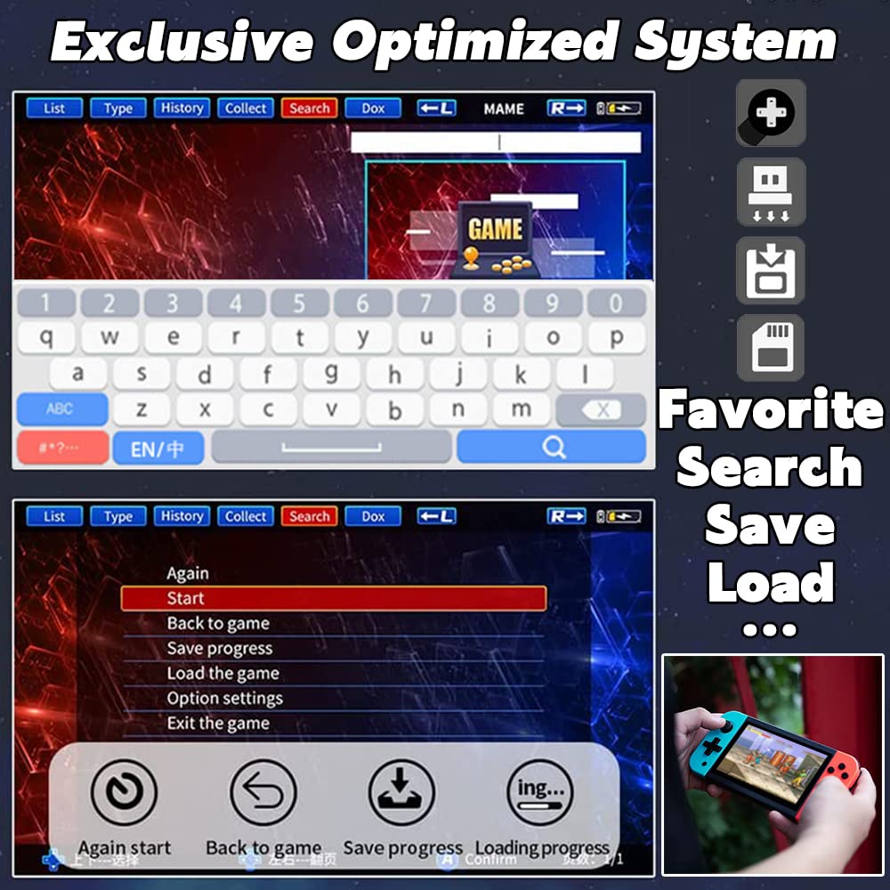 X51 Handheld Game Console 5.0 inch Pro Retro Games Consoles Classic Video Games Built-in Preinstalled Rechargeable Battery Portable Style Gaming Consoles 64GB Blue Red