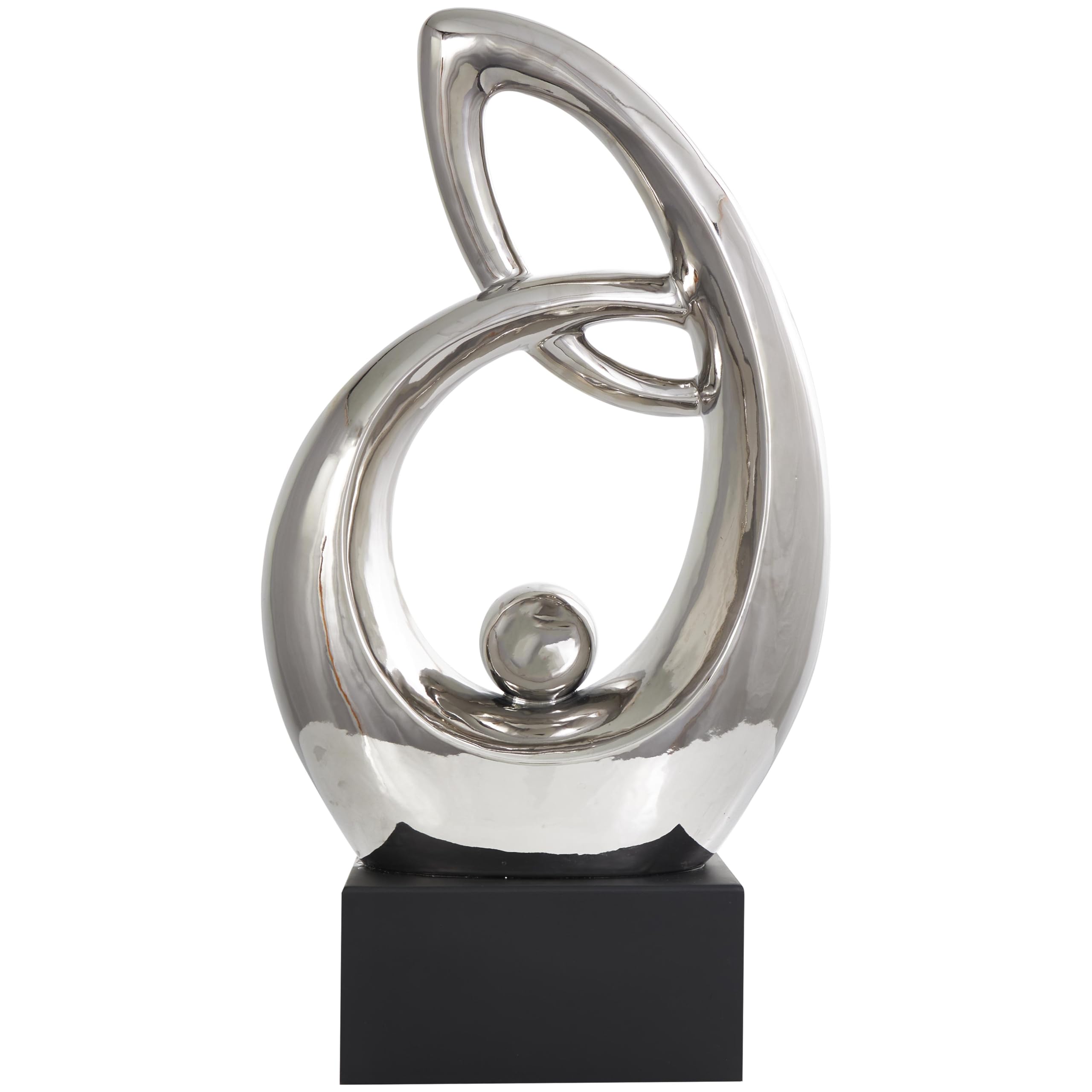 Deco 79 Sculpture décorative Abstraite en céramique avec Base Noire - 35,6 x 17,8 x 63,5 cm - Argenté