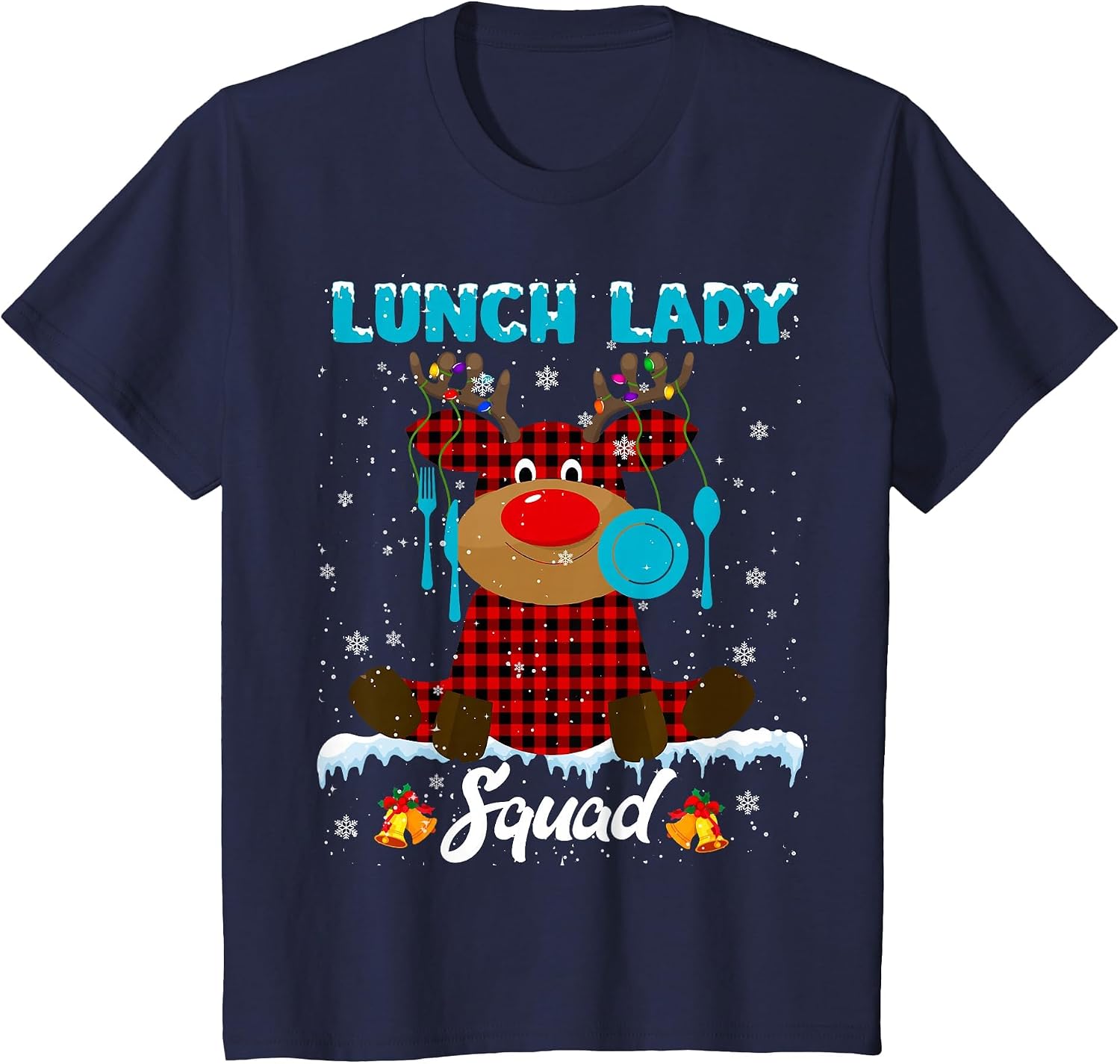 Lunch Lady Squad Xmas Lights Red Plaid Reindeer Lunch Lady T-Shirt image 5