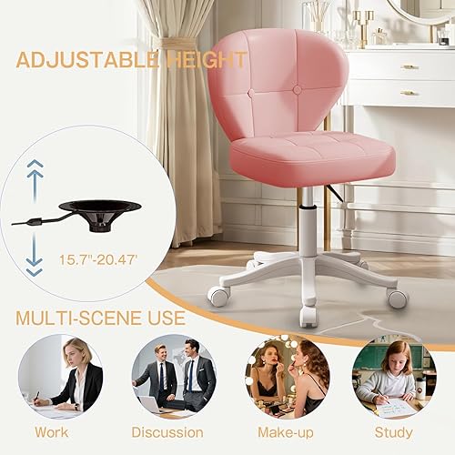 Miniatura 3 de Silla de oficina pequeña con soporte lumbar, silla de escritorio giratoria sin brazos de piel sintética, altura ajustable, silla rodante compacta