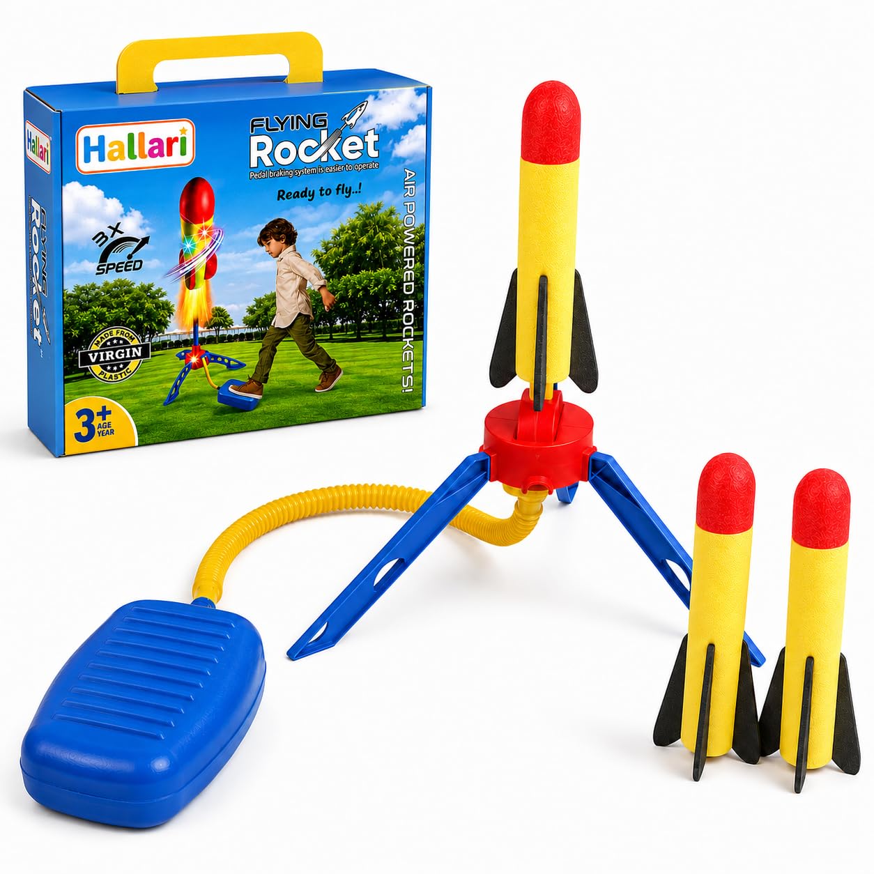 Flying Rocket Launcher Toy with 3 Foam Rockets for Kids | Air Powered Outdoor Jump Rocket Game | Flies Up to 150 ft | Non-Toxic | No Batteries Required | Age 3+ Years-image-14