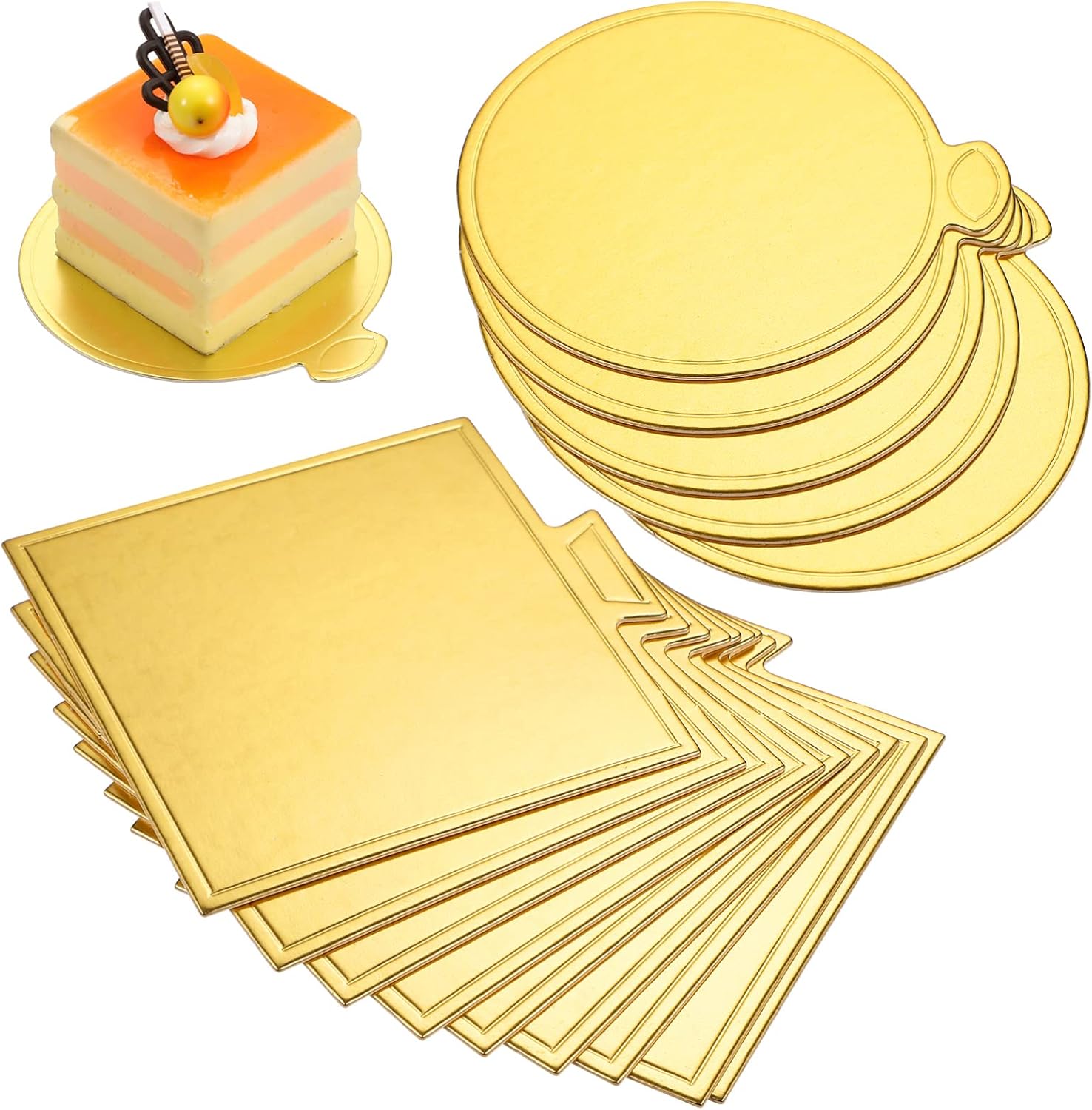Veemoon 200pcs Mini Round Golden Cardboard & Square Cake