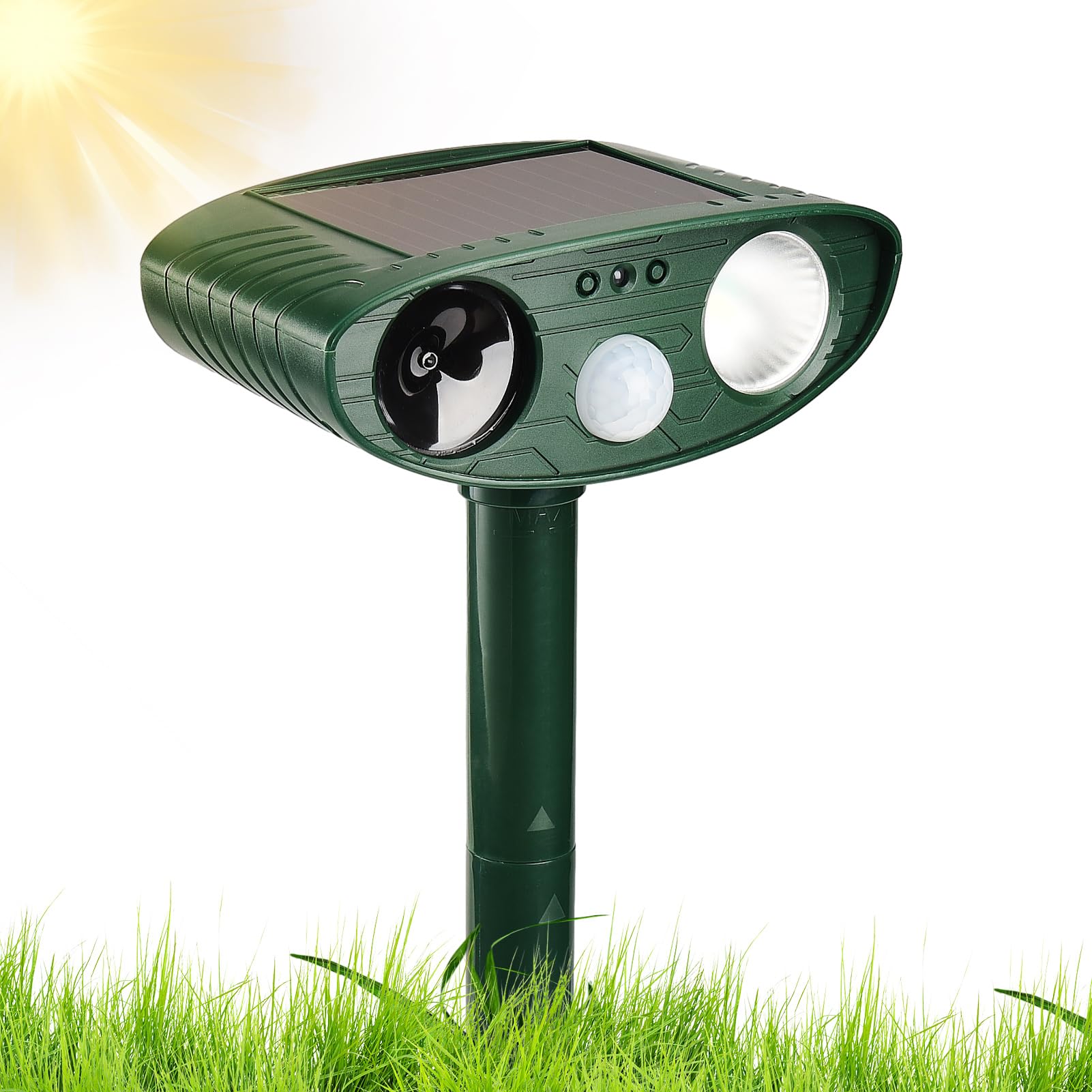 Repellente solare per gatti a ultrasuoni - Repellente per animali da giardino impermeabile con sensore PIR - 4 livelli di intensità + LED | Leroy Merlin