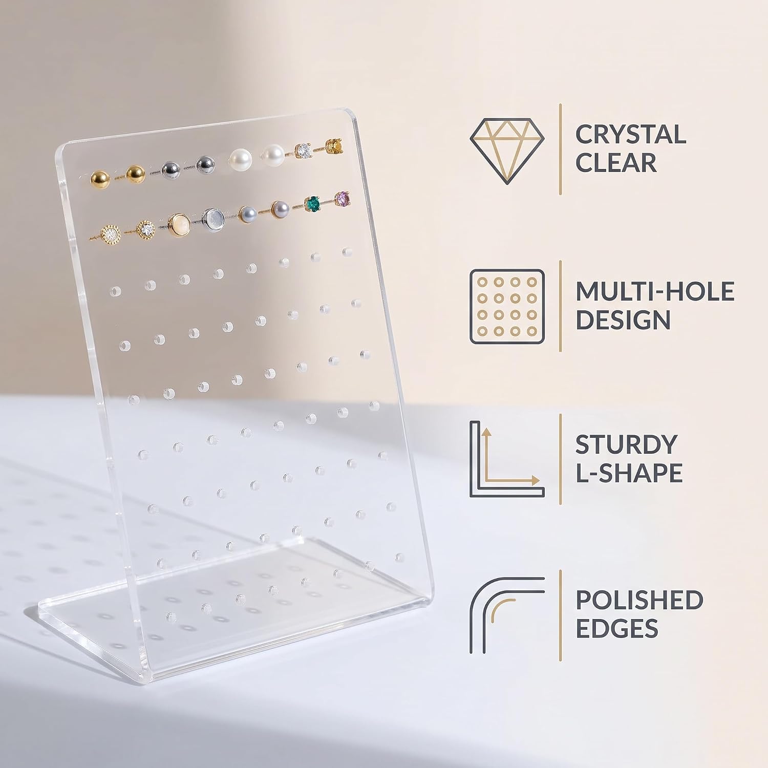 Jinshining 2Pcs 72-Hole Acrylic Earring Displays - Sturdy Jewelry Organizers for Studs & Earrings | Clear Earring Holders for Storage & Showcase | Space-Saving Jewelry Display Racks
