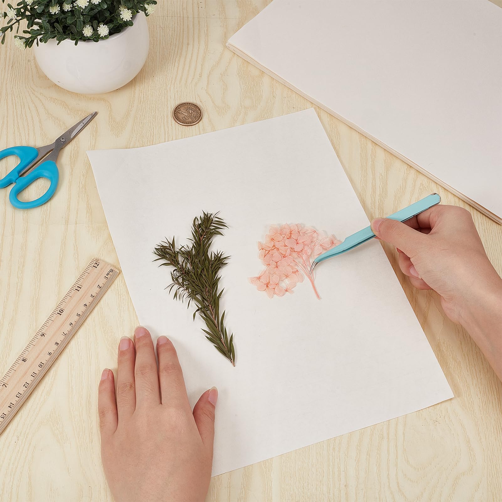 NICENEEDED 50 Fogli di Carta Assorbente per Pressa per Fiori, Carta Assorbente A4 di Grandi Dimensioni, Altamente Assorbente e Riutilizzabile, per La Stampa di Fiori, Erbario Artigianale