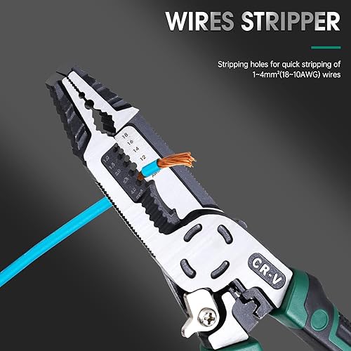 Miniatura 2 de Alicates pelacables 10 en 1, cortadores de cables, alicates combinados multifuncionales de 9 pulgadas con cortador de crimpador de cables, alicates