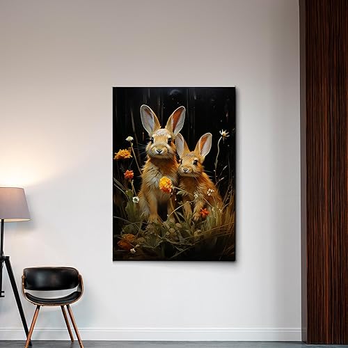 Miniatura 5 de Wild Animal Rabbit Wall Art Canvas Farmhouse Rabbit Theme Prints Decor For Home Bedroom Living Room Girl Room Classroom Library Dorm, Gift For